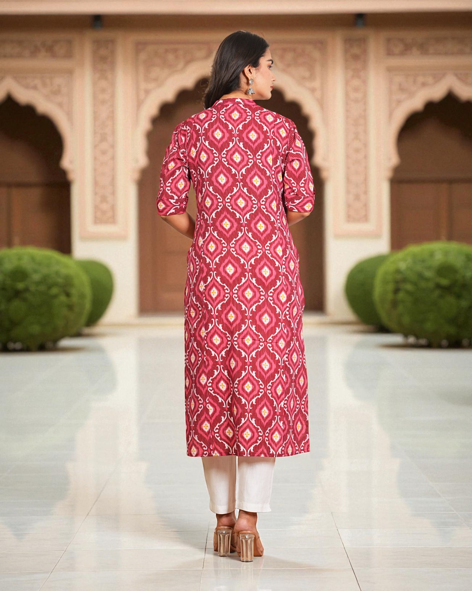 Maroon Cotton Geometric Floral Kurta