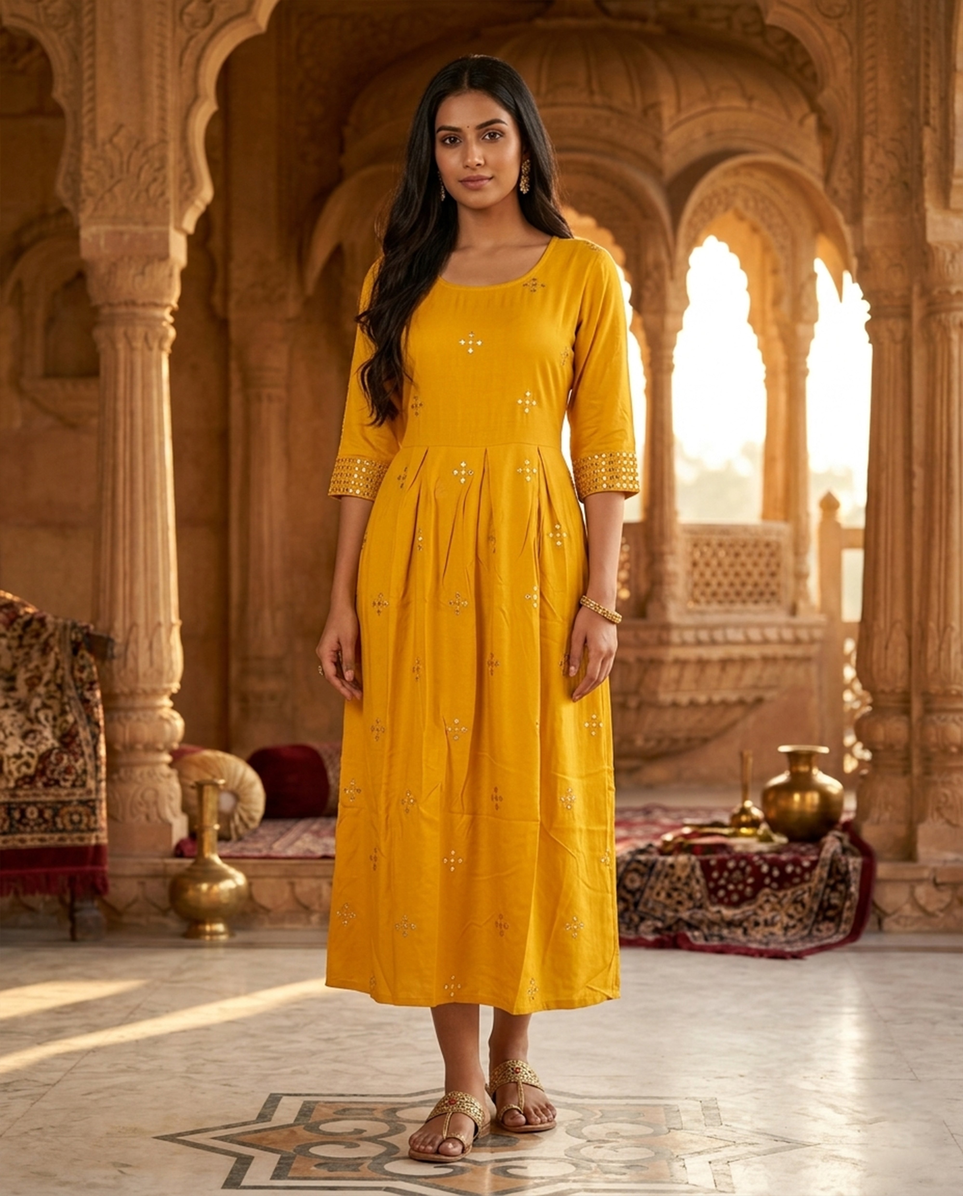 Yellow Cotton Gown For Women