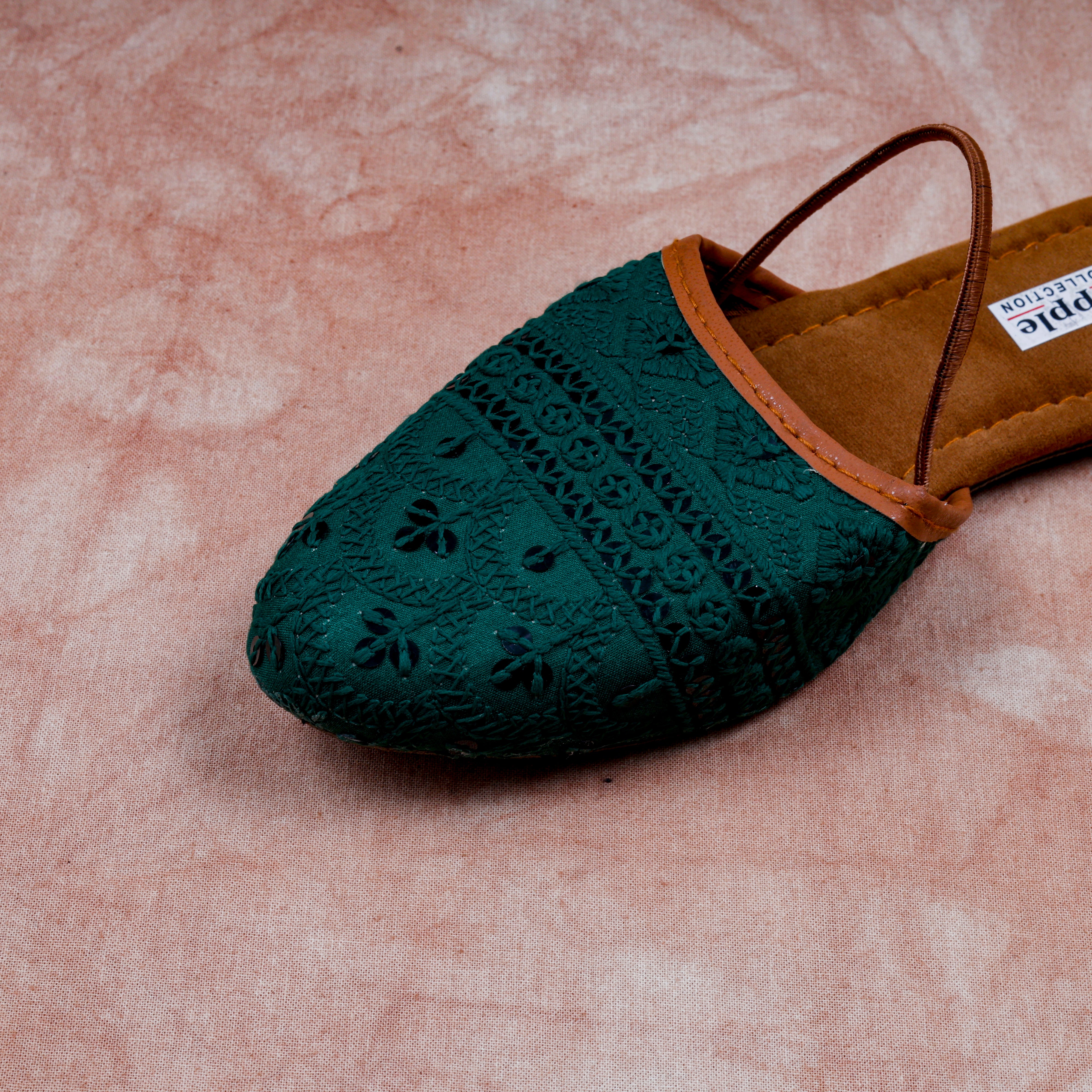 Almond Textured Green Ethnic Mules