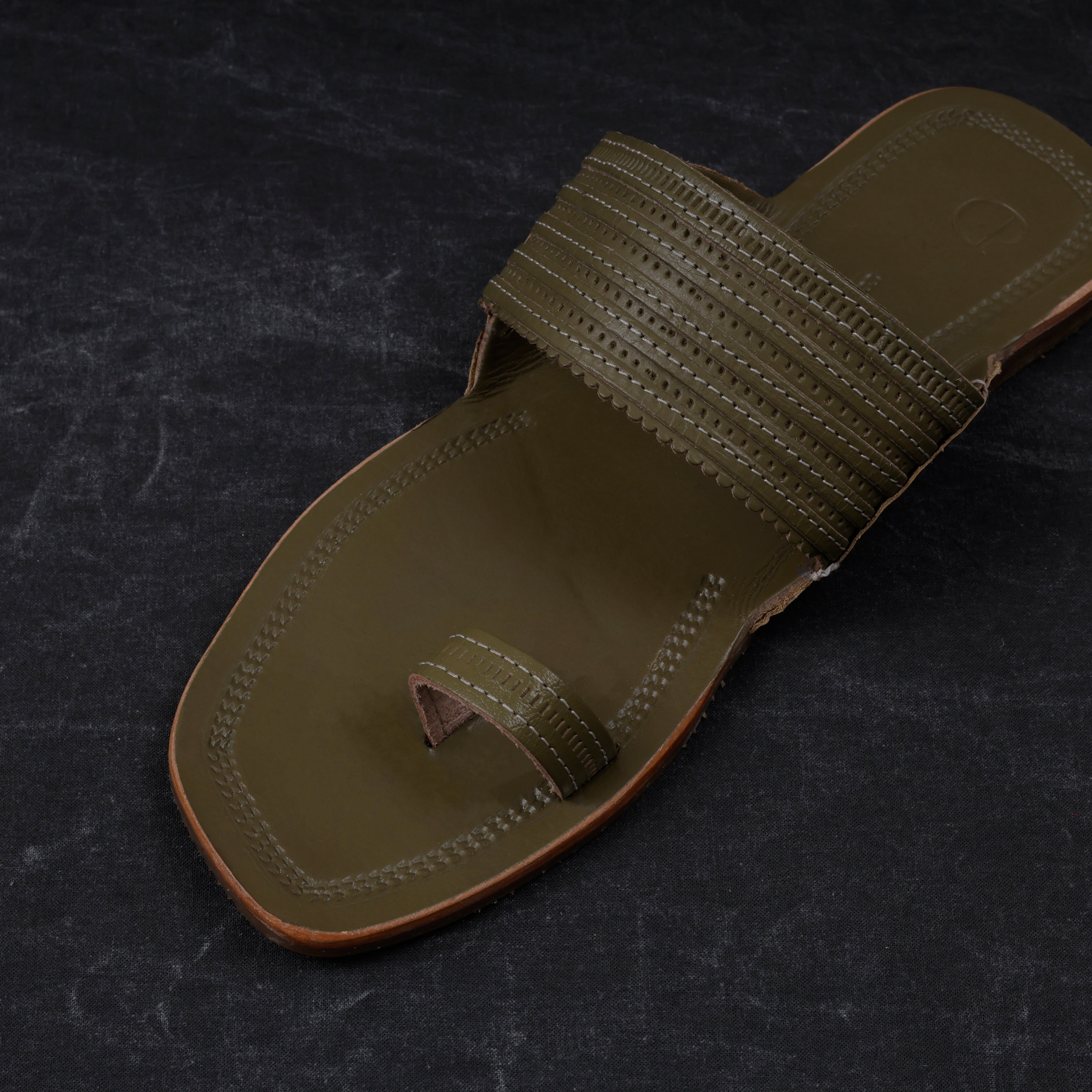 Light Green Artisan Leather Kolhapuri Sandals