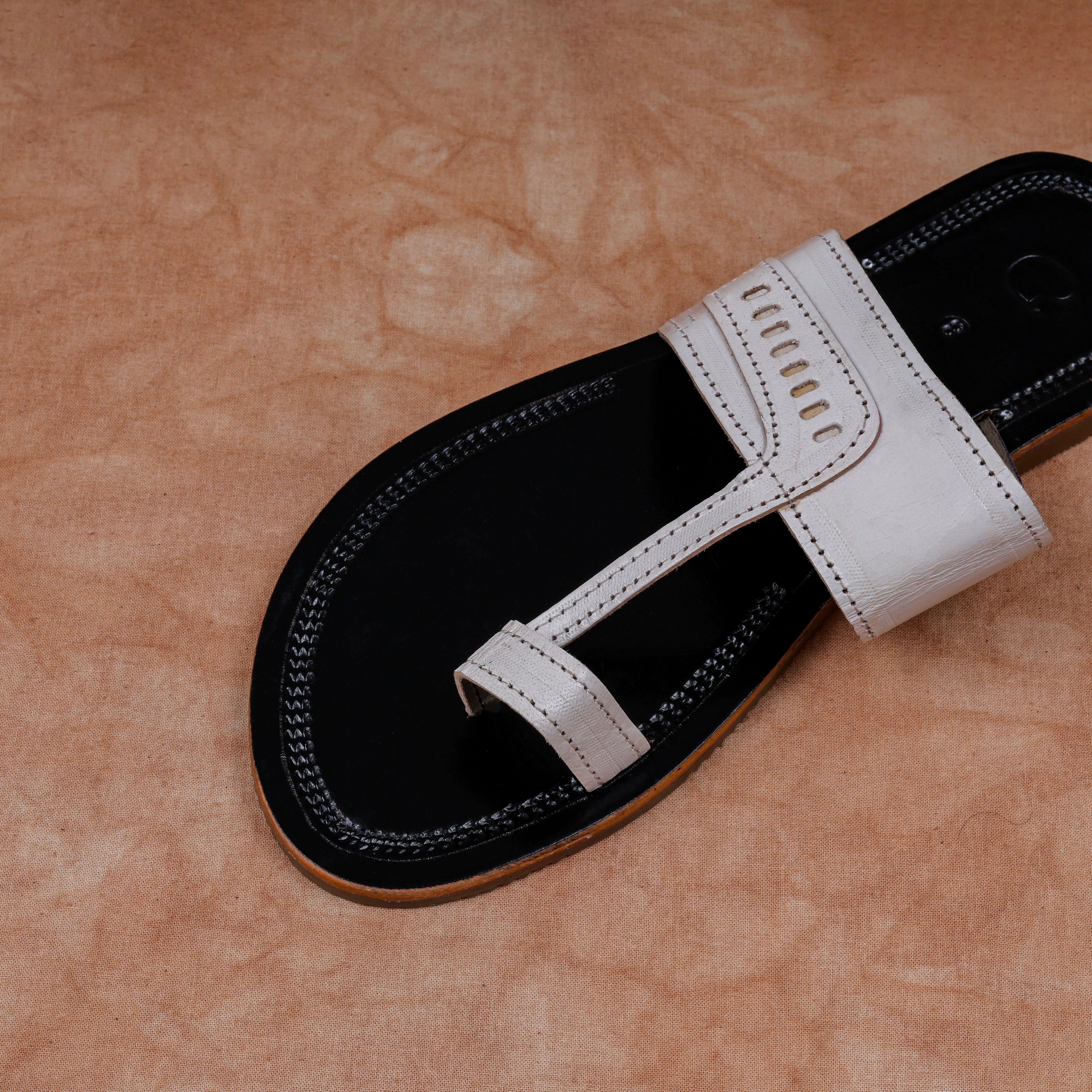Black Two Tone Leather Kolhapuri Sandals