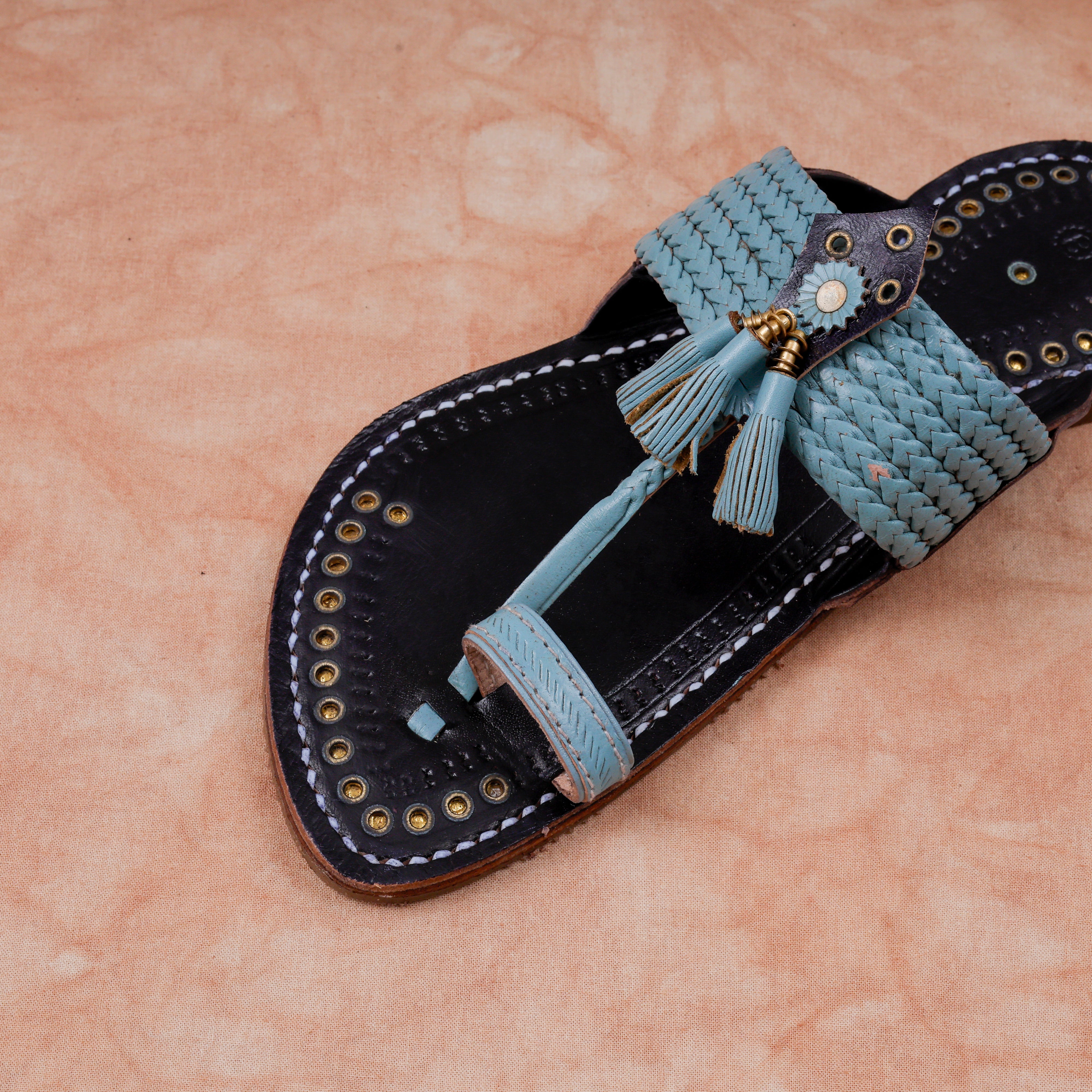 Handcrafted Sky Blue Two Tone Kolhapuri Sandals