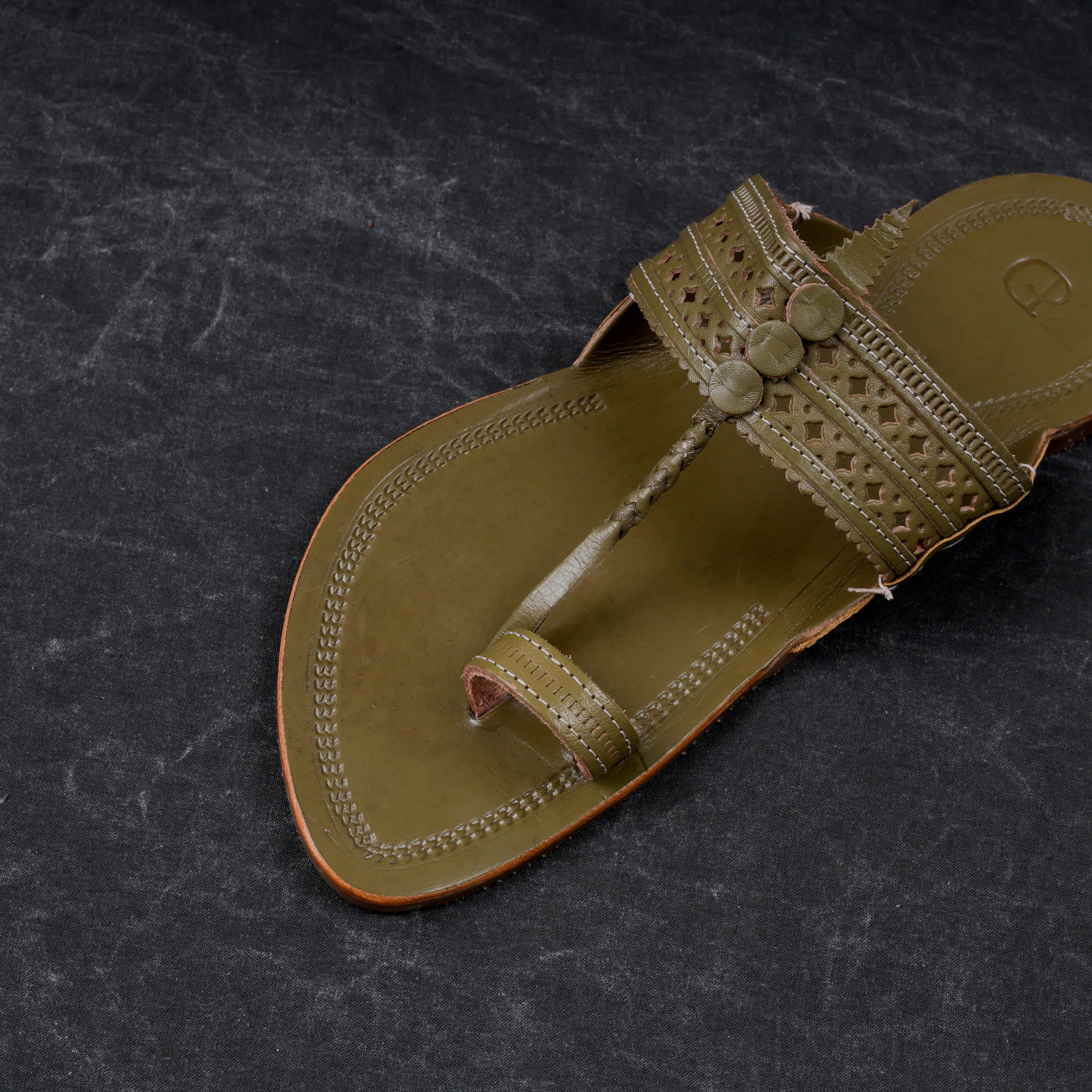 Olive Green Open Toe Kolhapuri Sandals