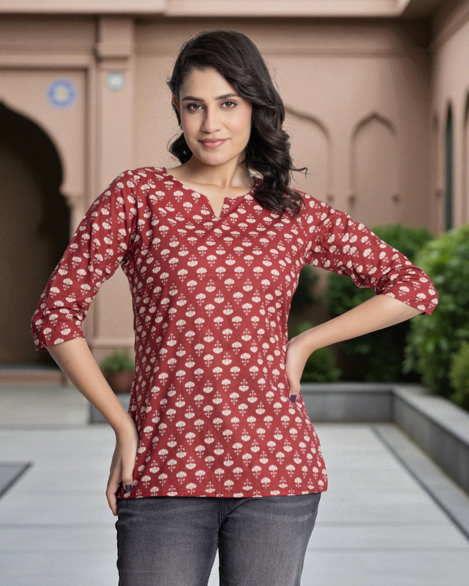 Maroon Floral Printed Kurta
