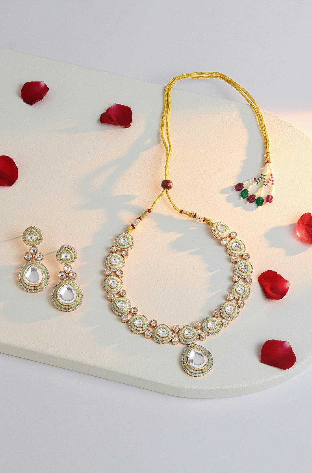 Kundan Mint Elegance Necklace Set - Dyulokha