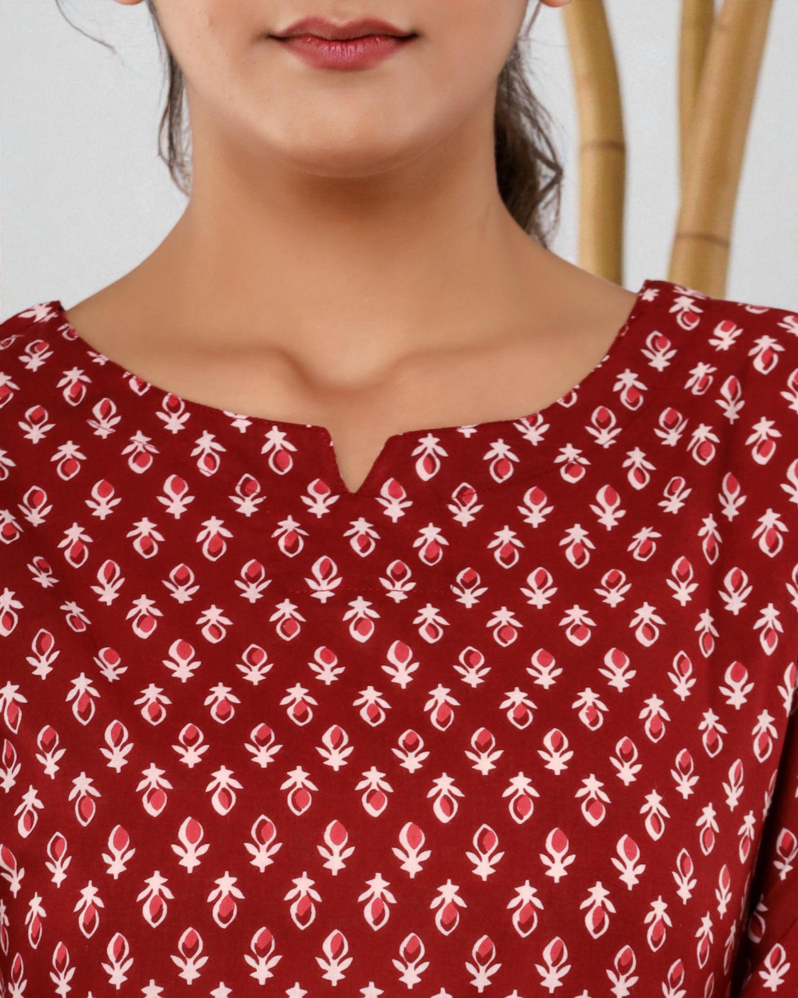 Maroon Floral Printed Cotton Night Suit