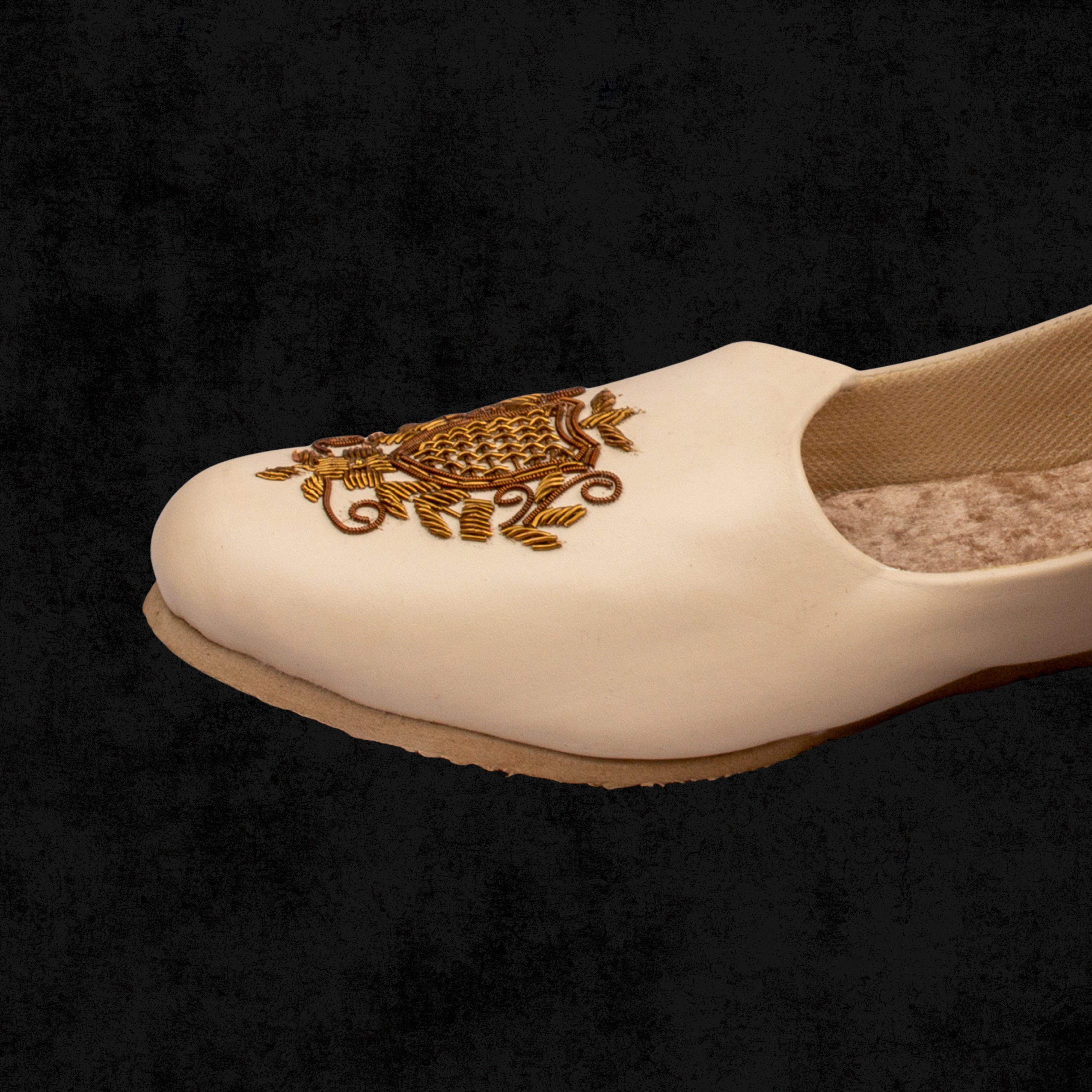 Cream Almond Shape Rexine Ethnic Loafers