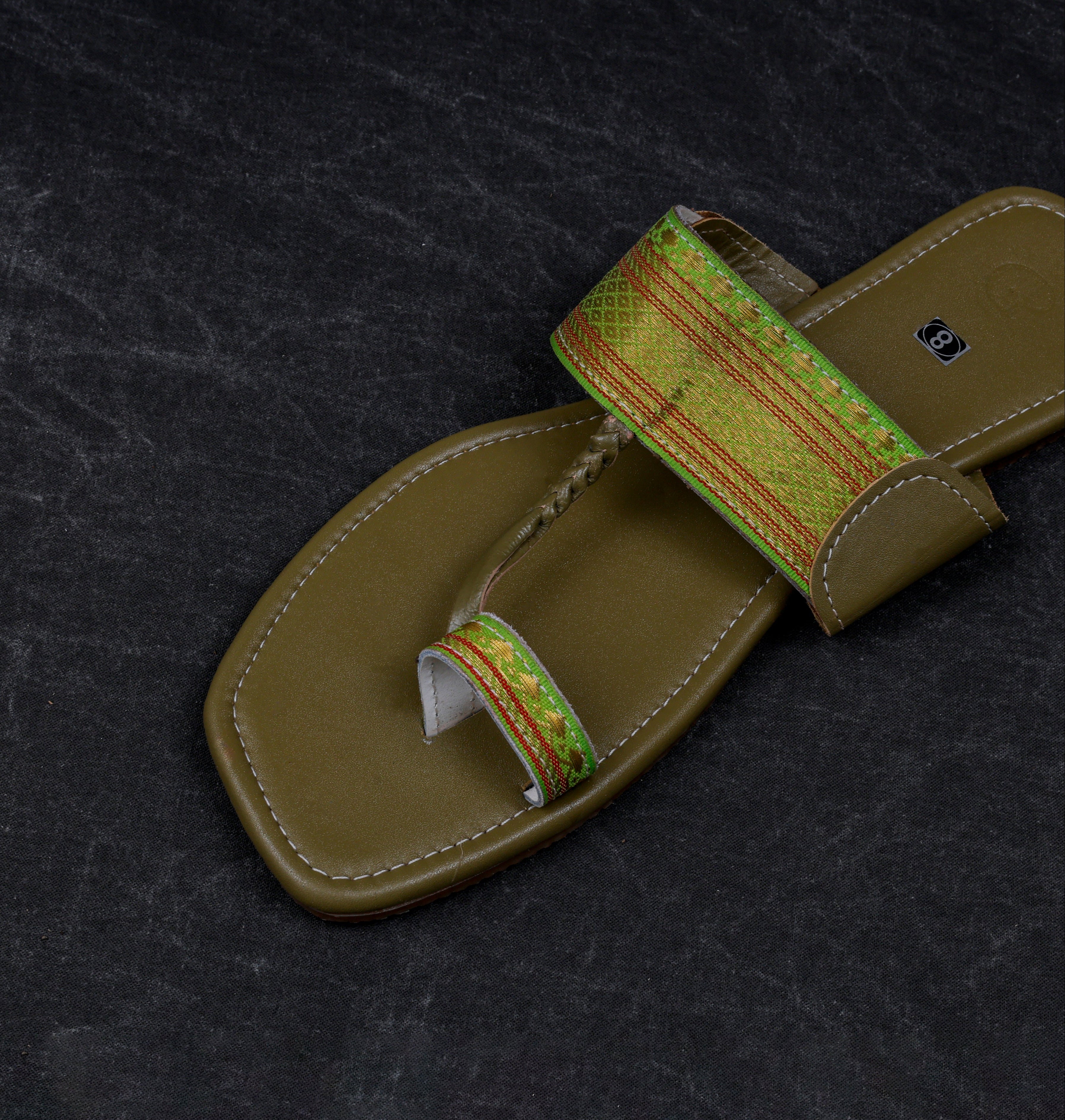 Olive Green Leather Kolhapuri Flats