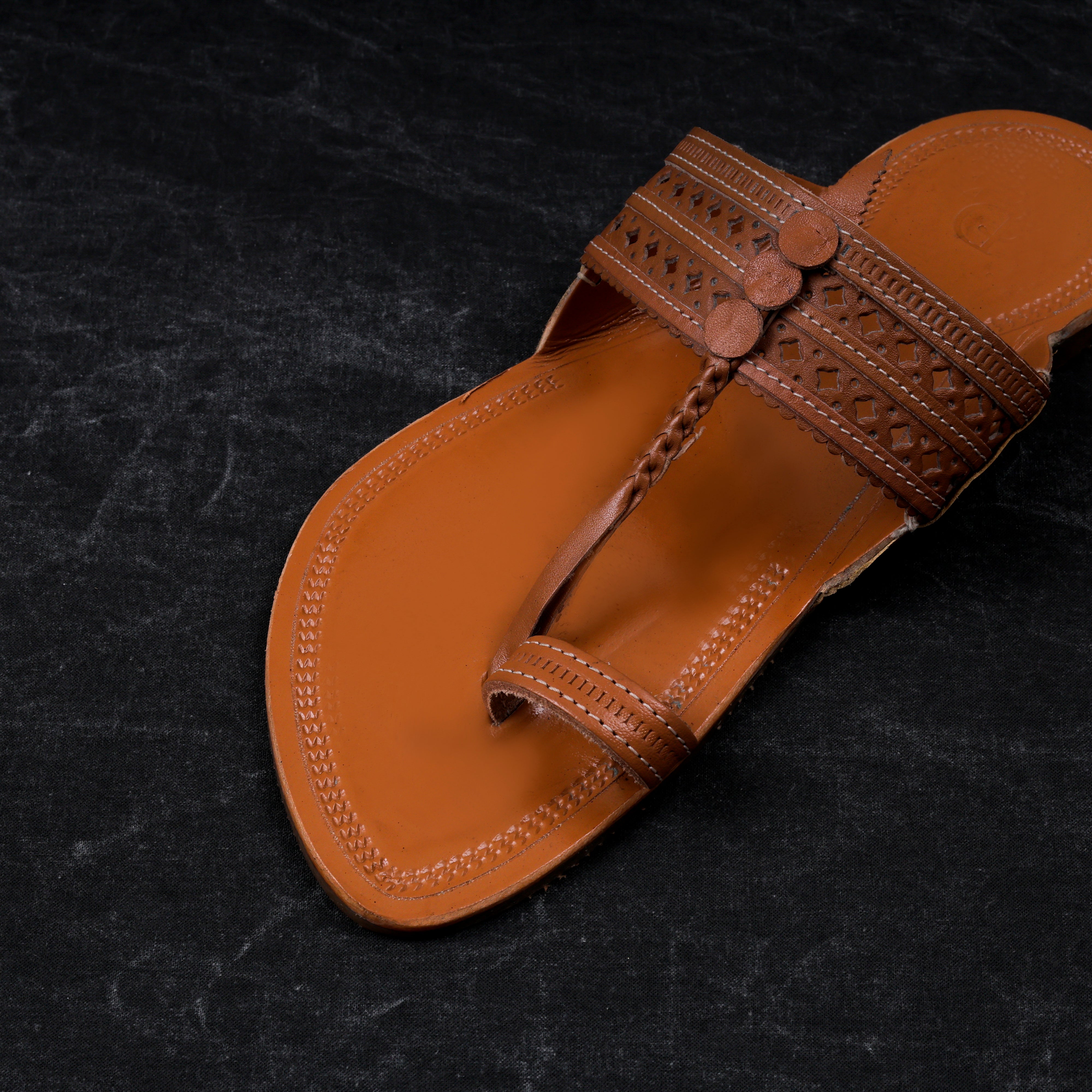 Tan Leather Open Toe Kolhapuri Sandals
