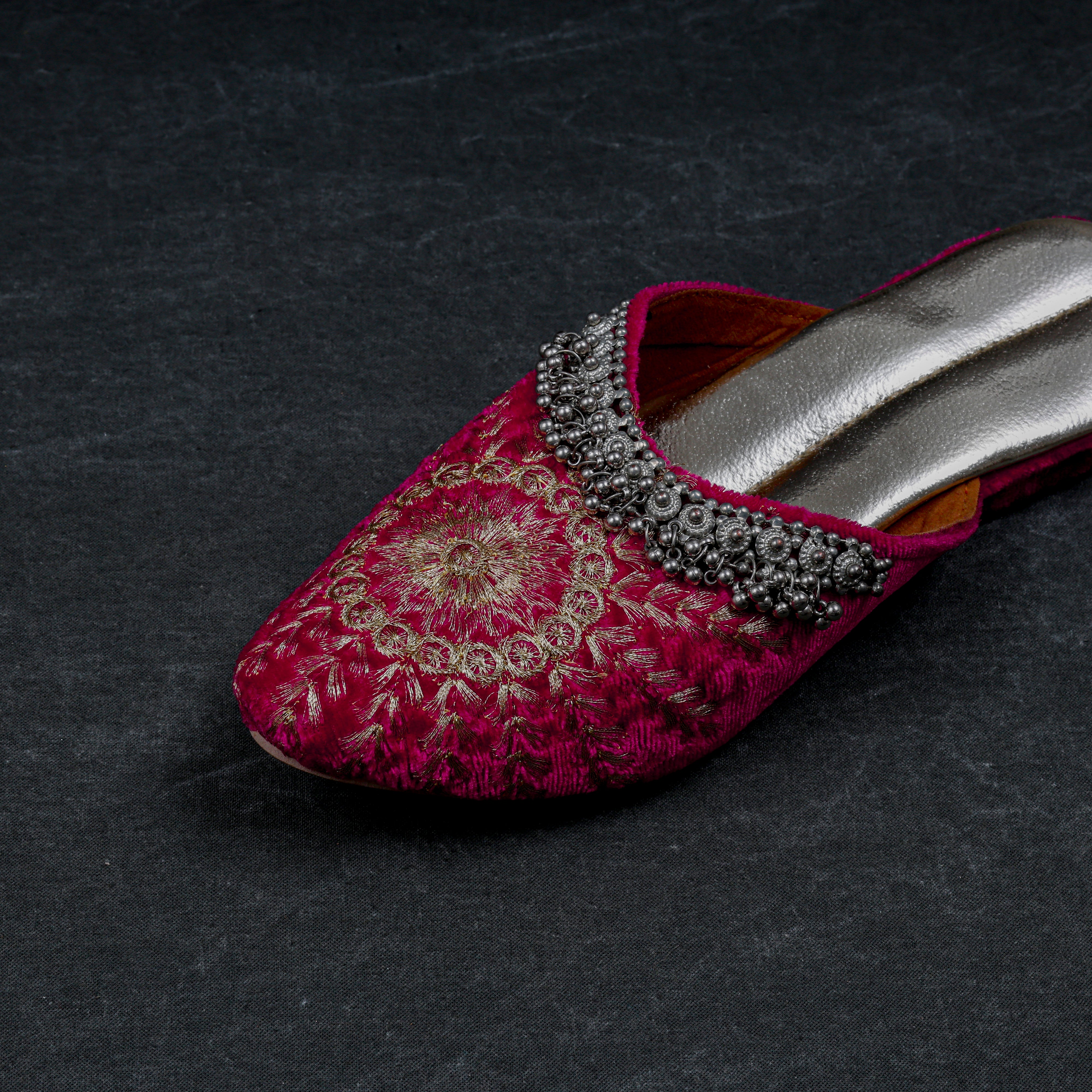 Rose Pink Velvet Two Tone Ethnic Mules