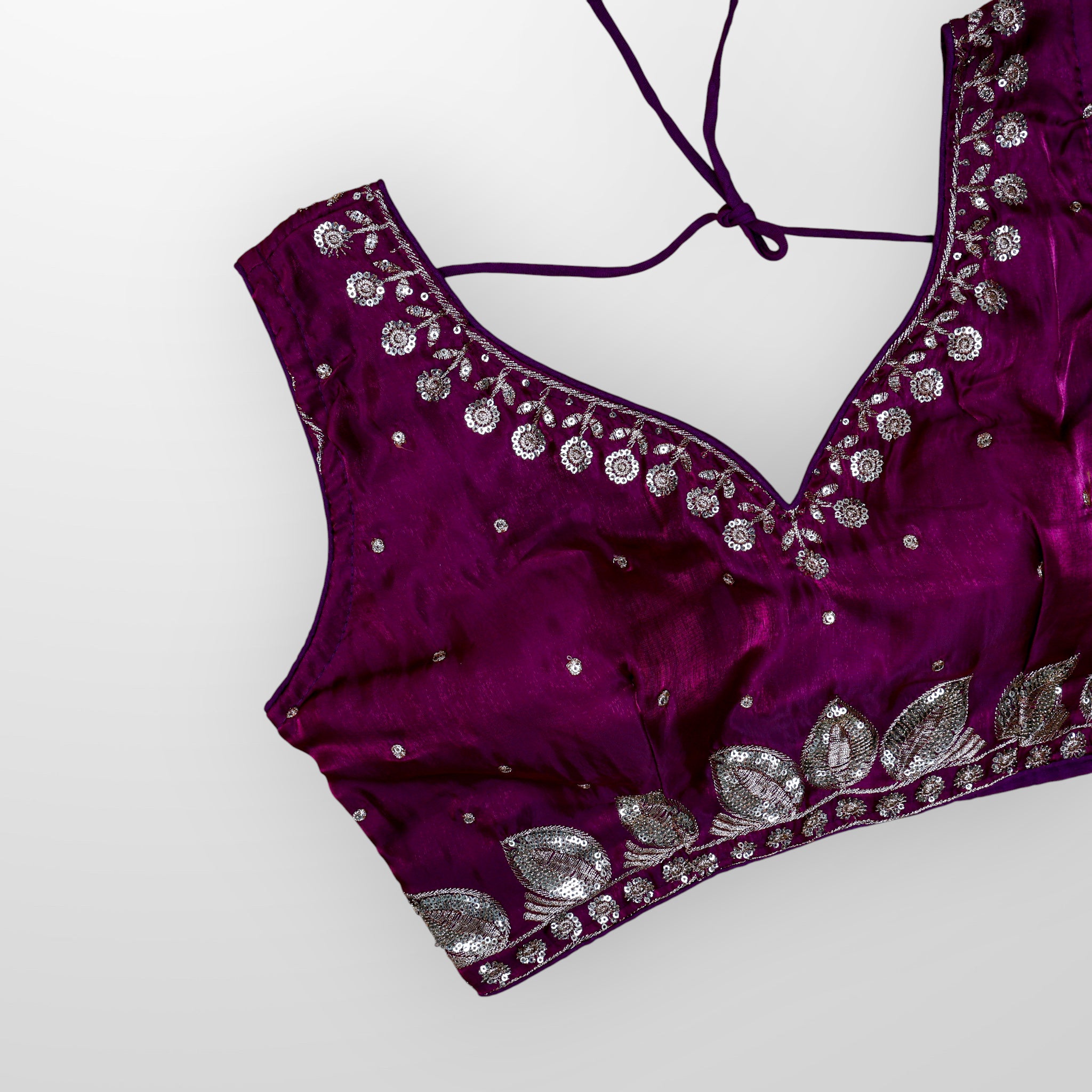Silk Sequined Zari Leaf Embroidered Blouse