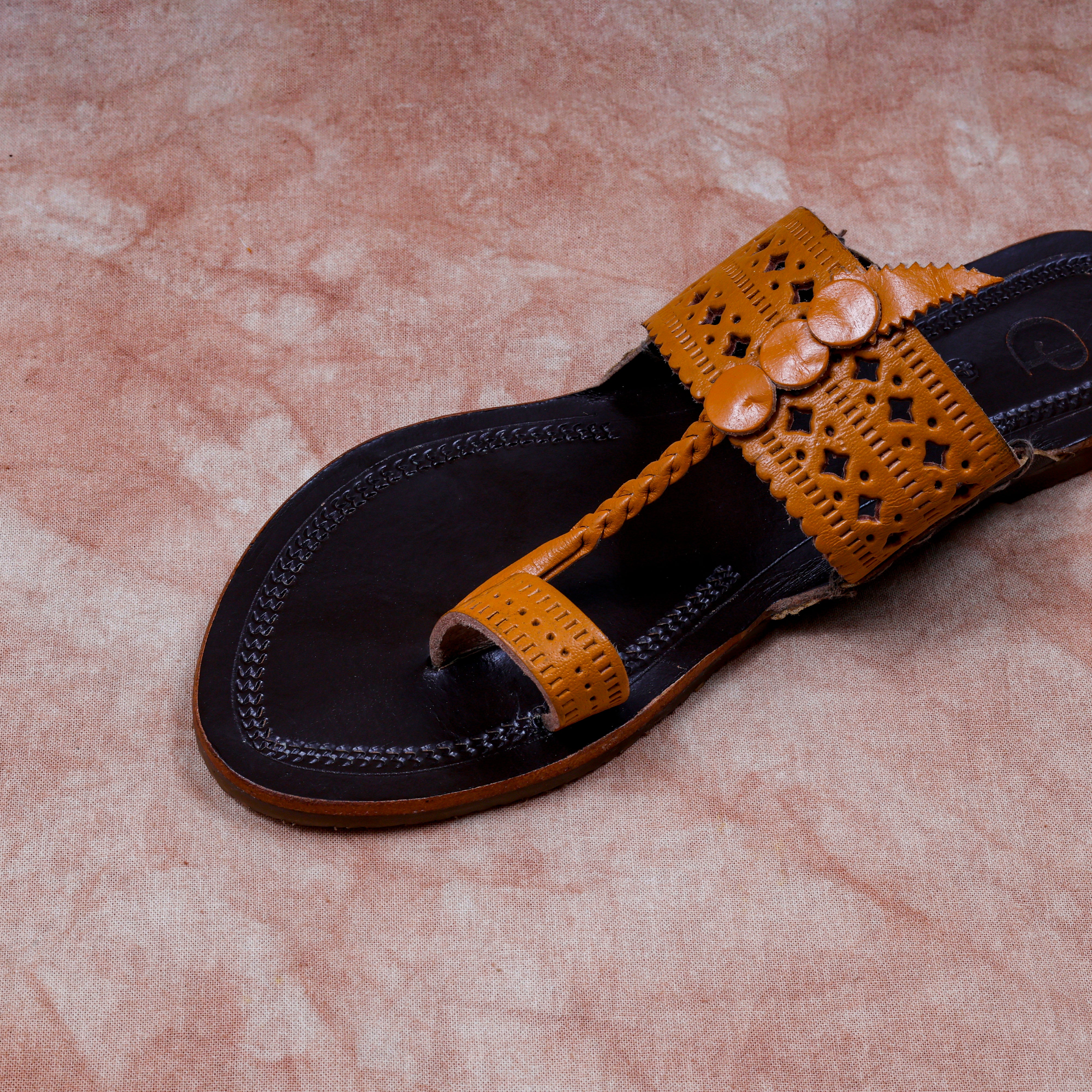 Two Tone Dark Brown Leather Ethnic Flats