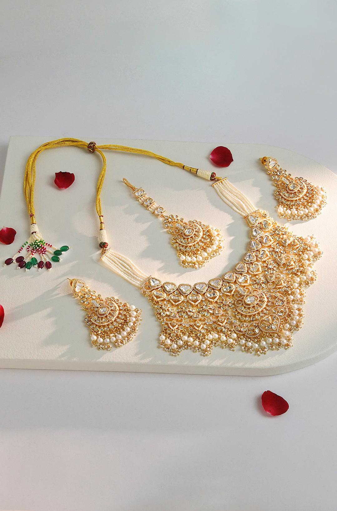Pearl Cascade Elegance Polki Bridal Set - Dyulokha