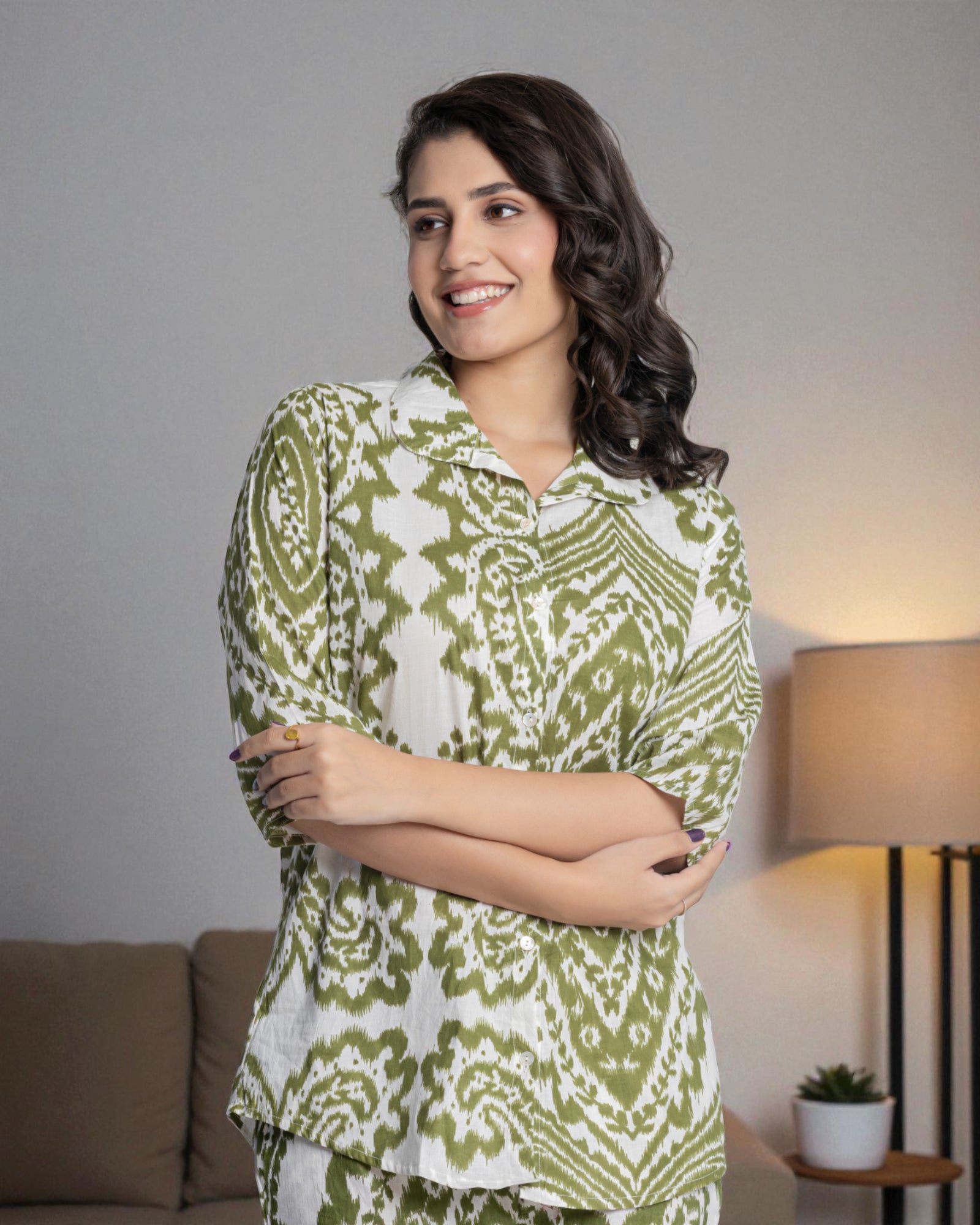 Geo Print Cotton Cord Embroidered Co-Ord Set