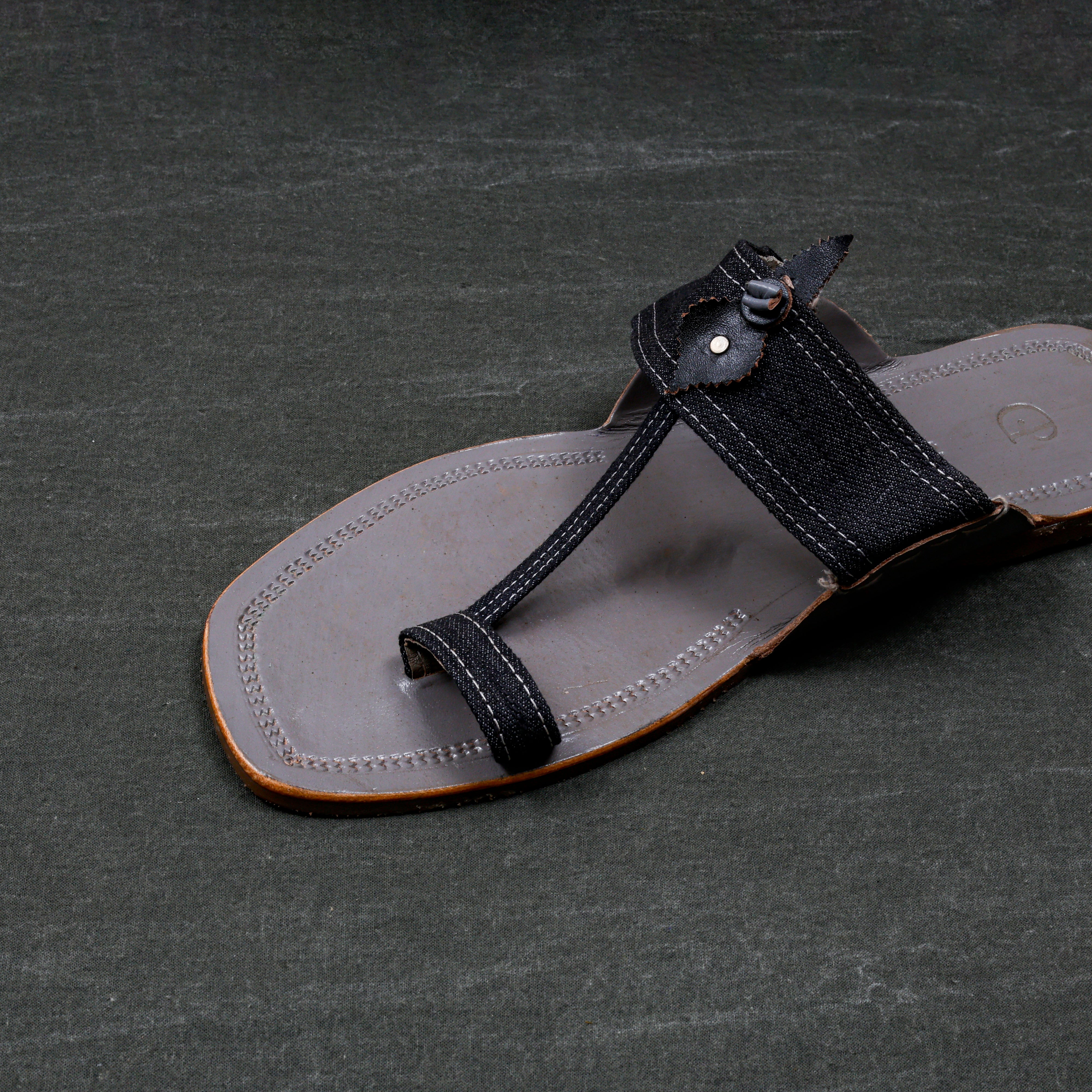 Grey Premium Leather Kolhapuri Sandals
