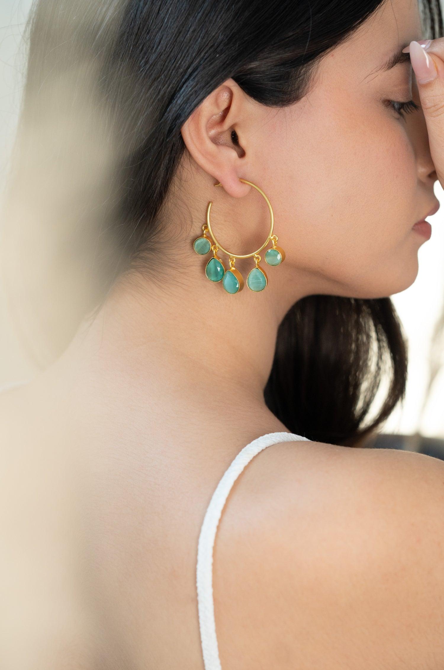 Turquoise Charm Hoop Earrings - Dyulokha