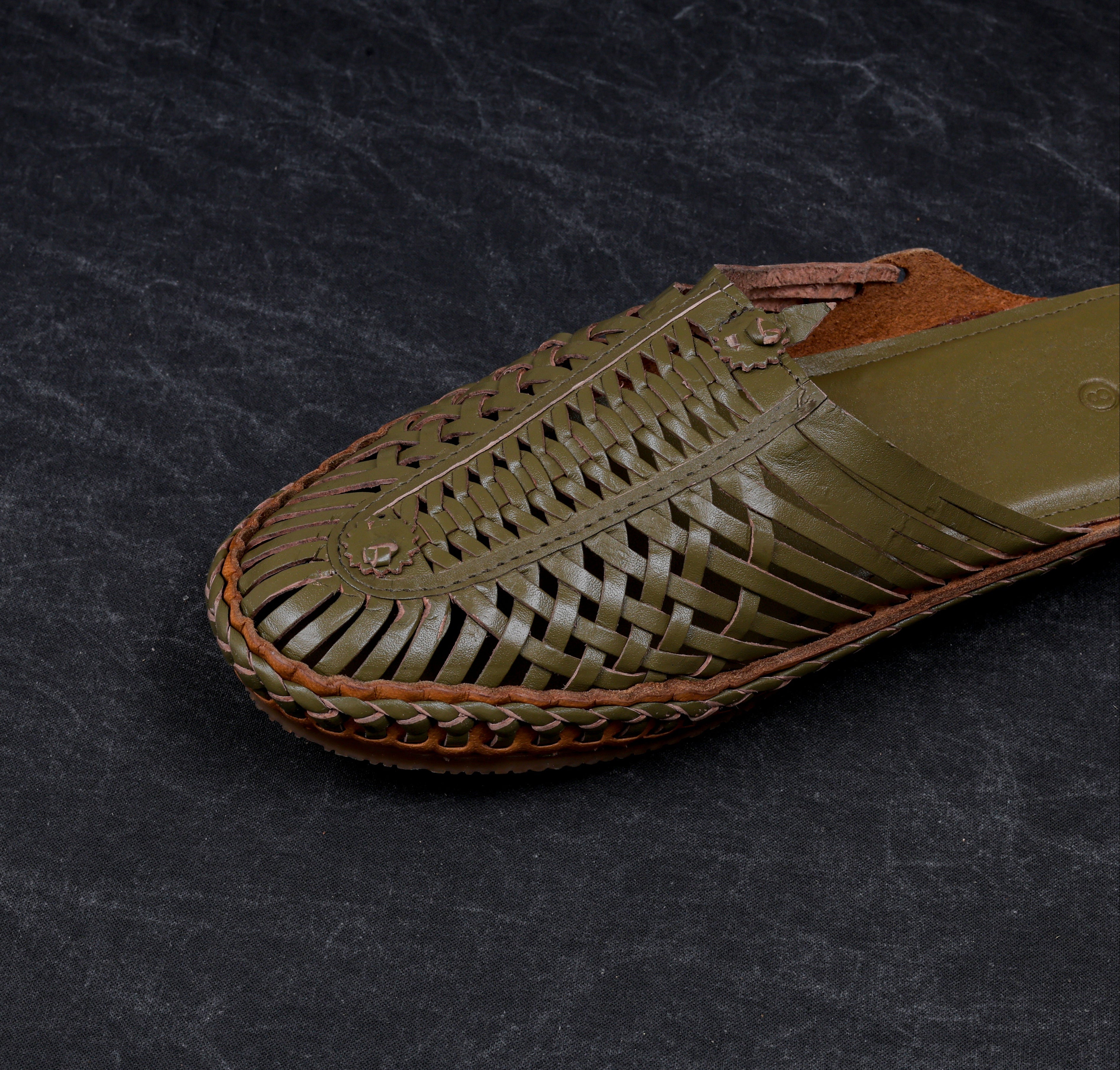 Olive Green Patent Leather Ethnic Mules