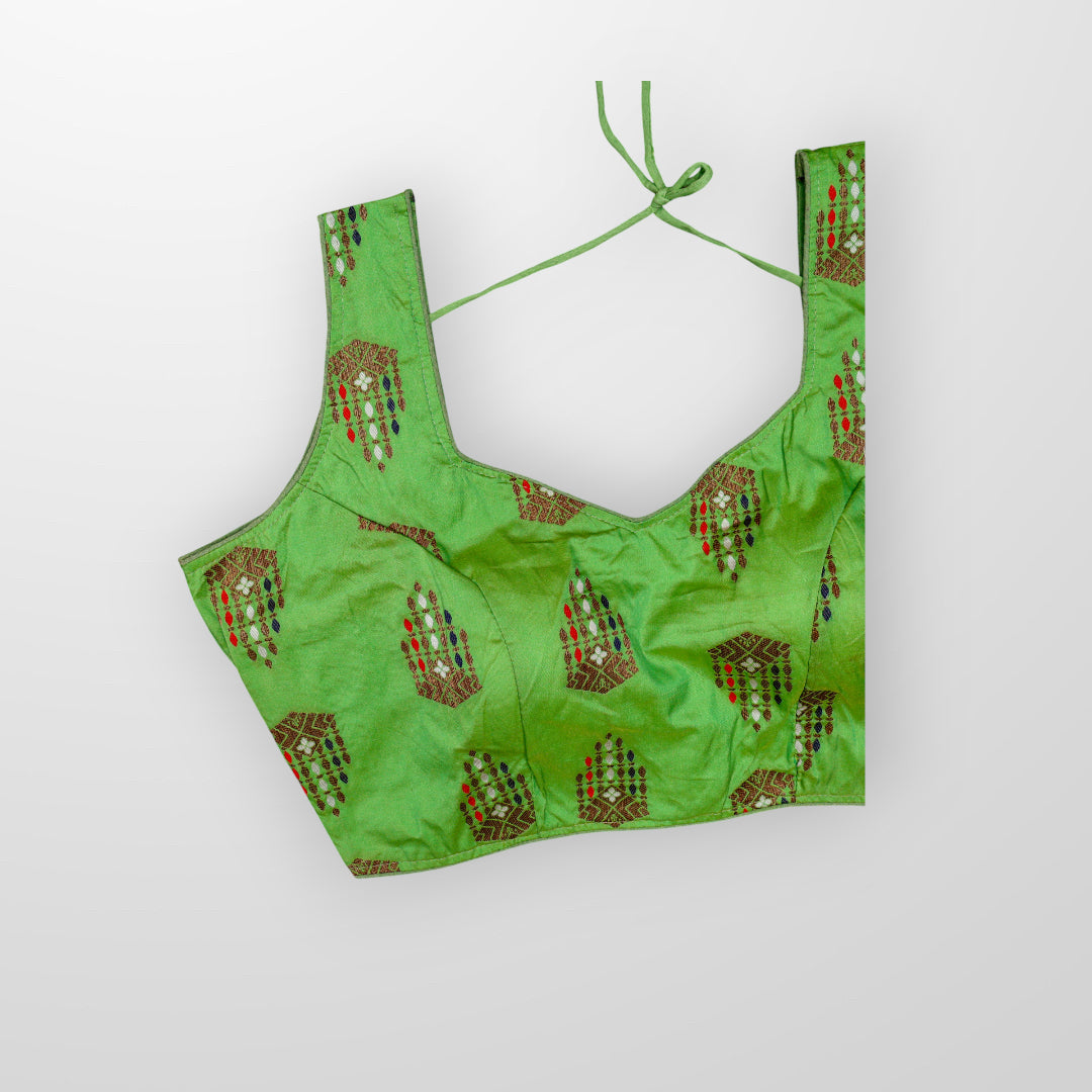 Multicolor Raw Silk U Neck Readymade Blouse