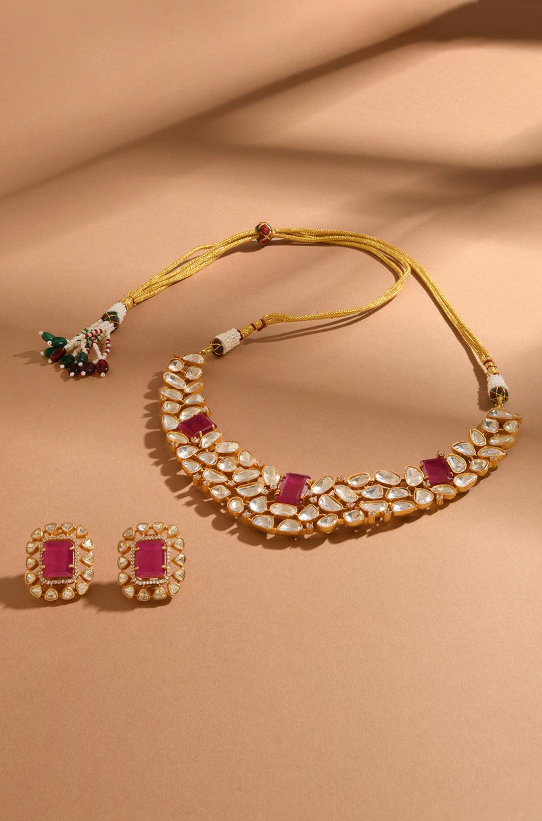 Radiant Ruby Kundan Necklace Set - Dyulokha
