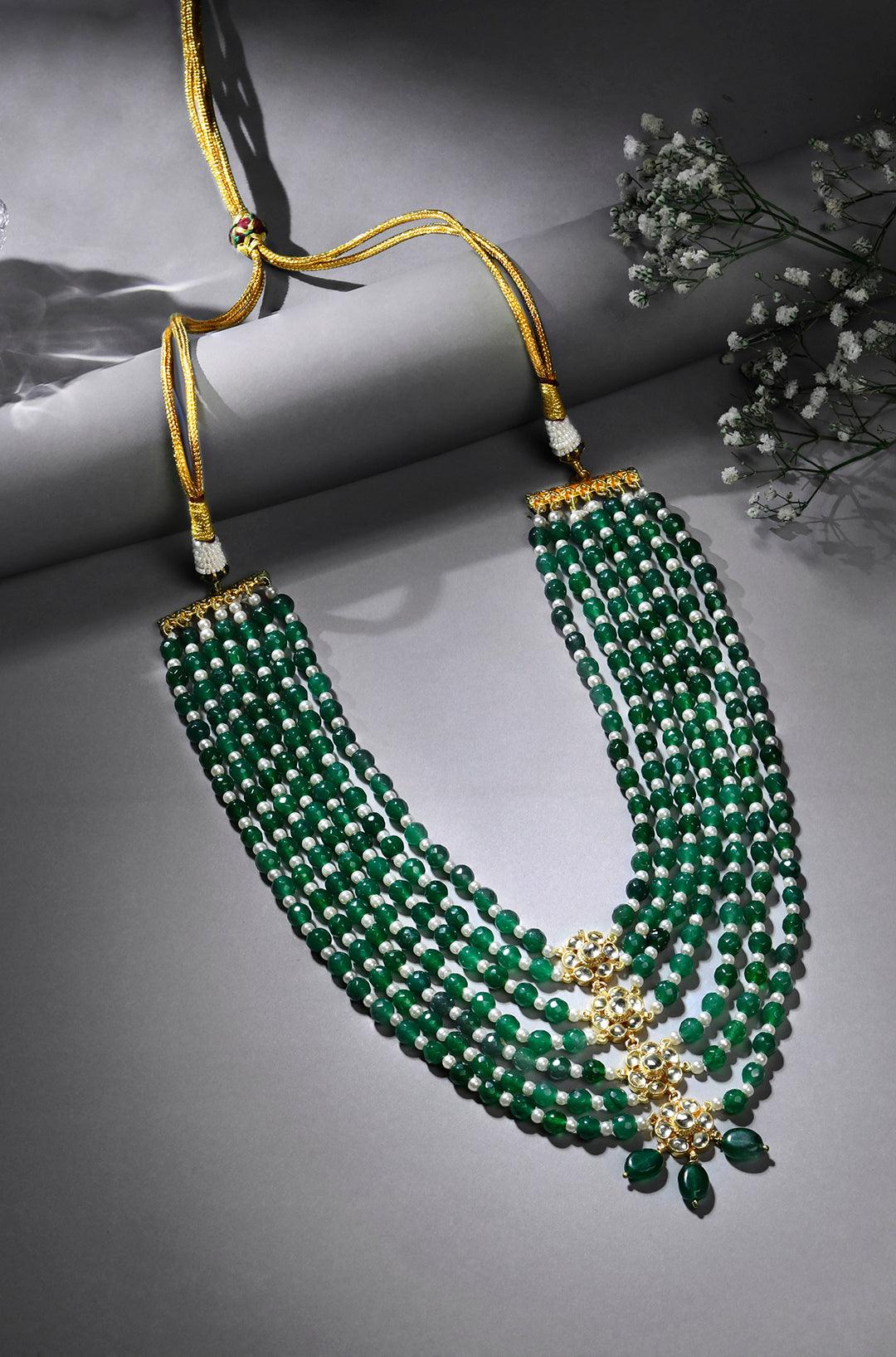 Green Kundan Cascade Necklace - Dyulokha