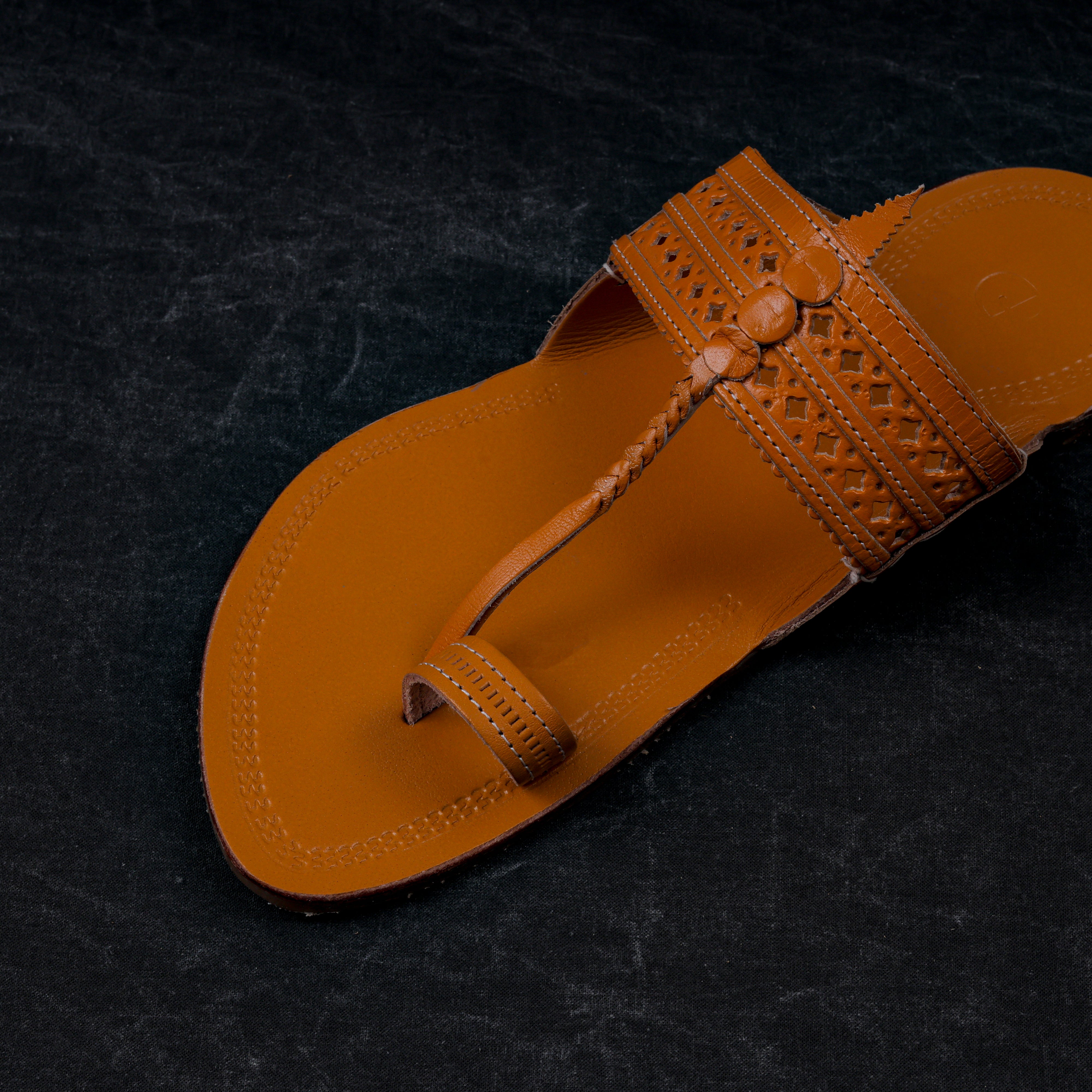 Patent Leather Tan Kolhapuri Chappal