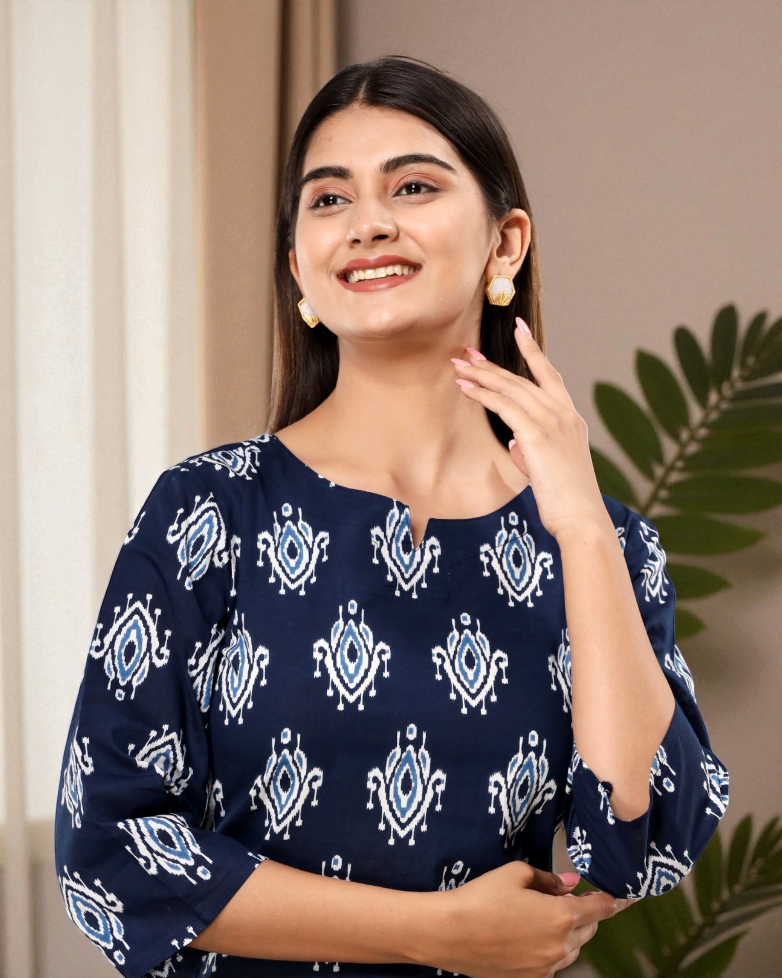 Navy Blue Cotton Printed Night Suit