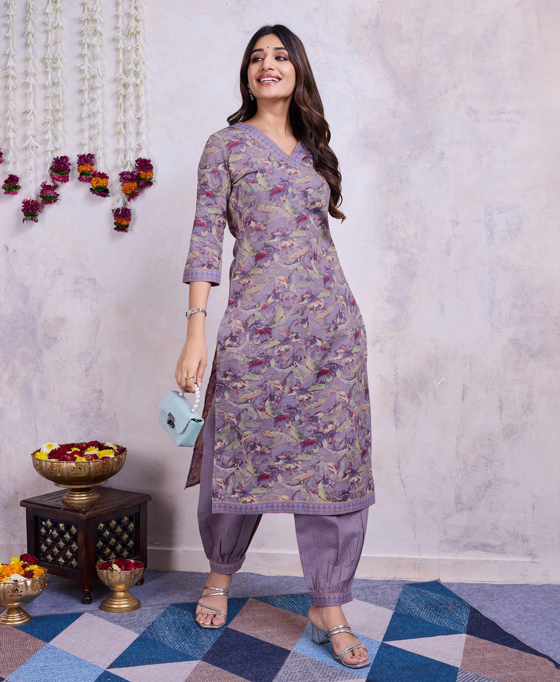 Lavender Cotton Embroidered Kurta