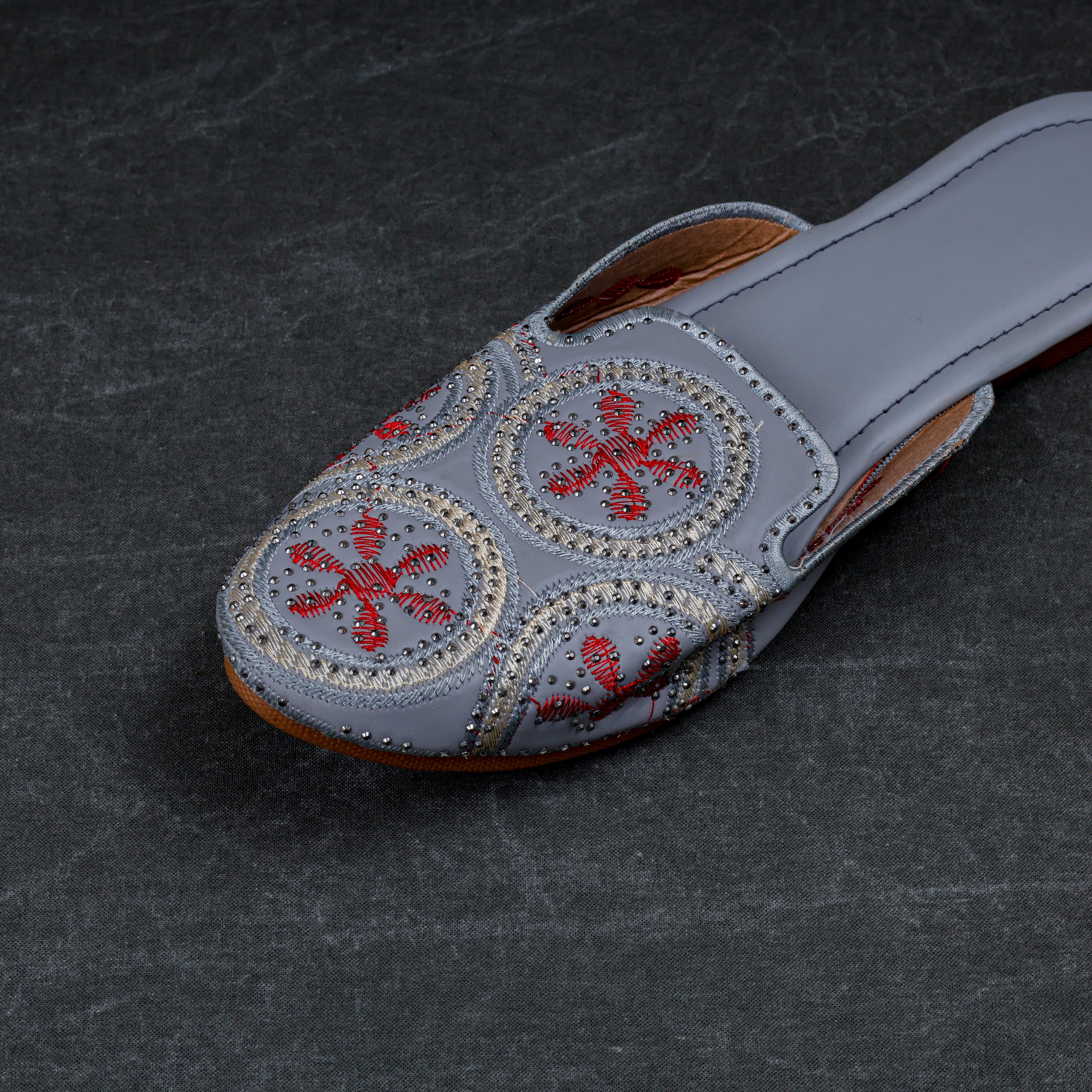 Handcrafted Light Grey Almond Mules