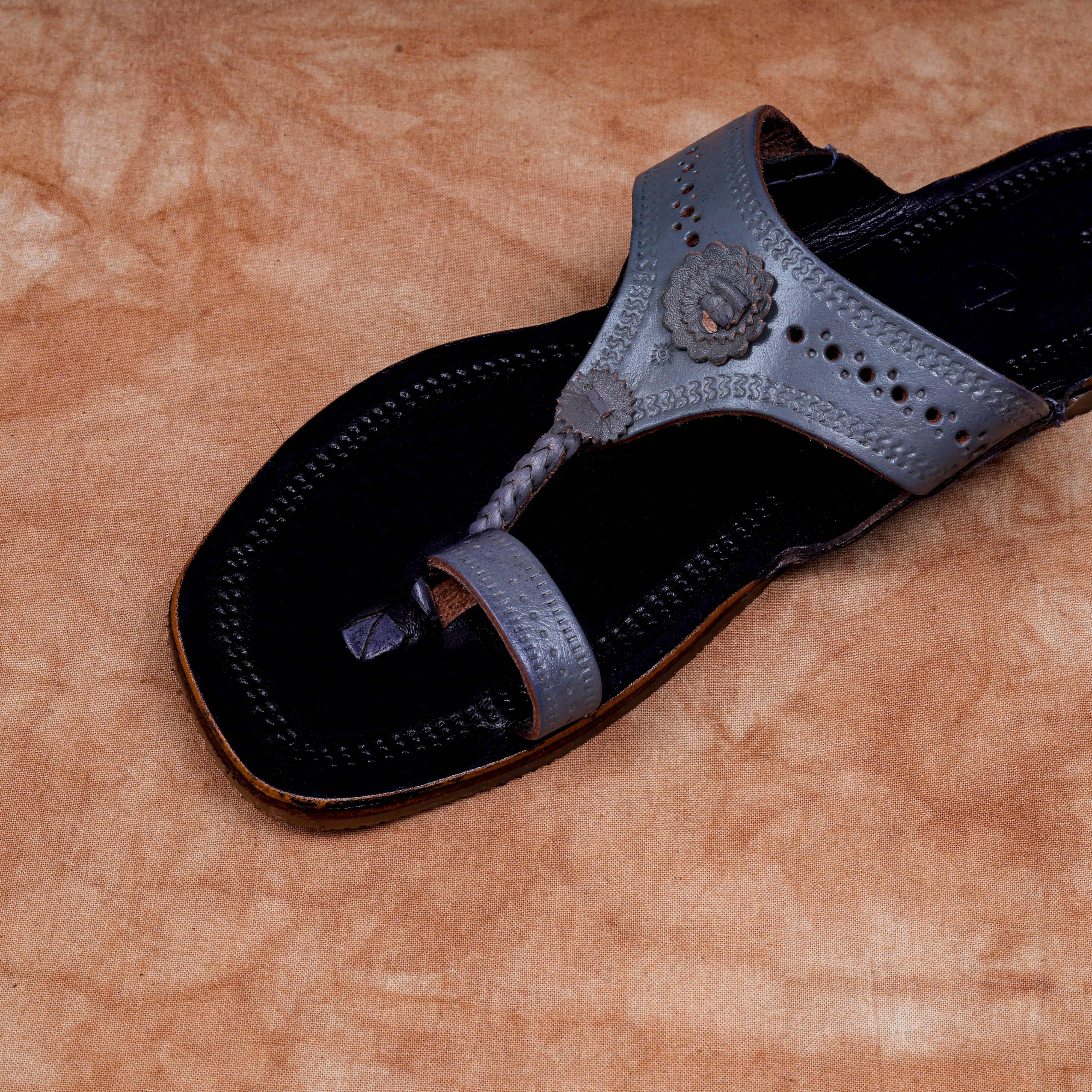Black Artisan Crafted Kolhapuri Sandals