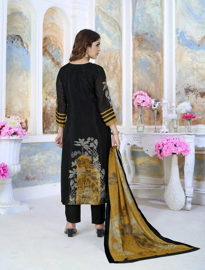 Black Beaded Chinon Silk Kurta Set
