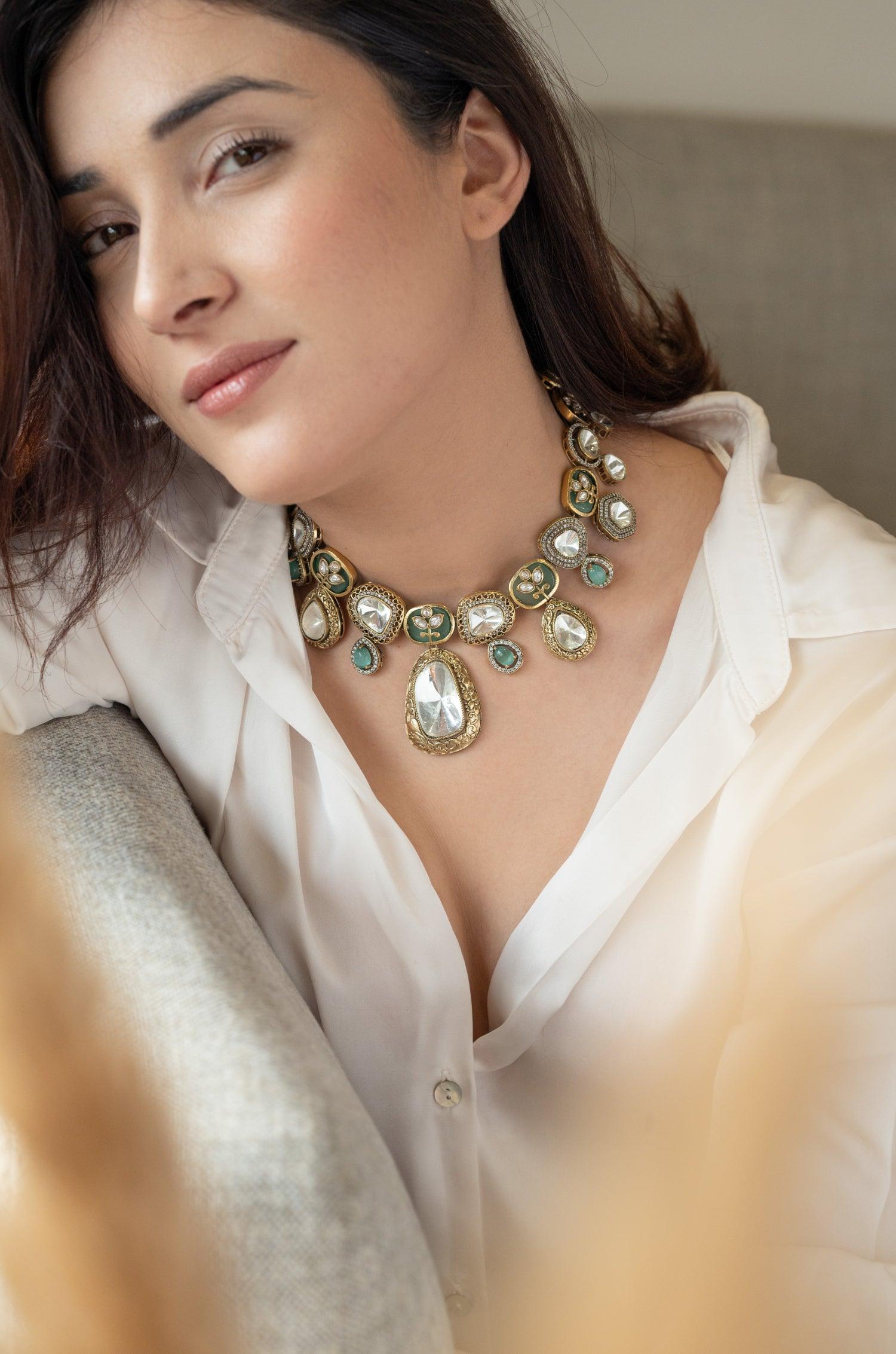Minty Delight Polki Necklace Set - Dyulokha
