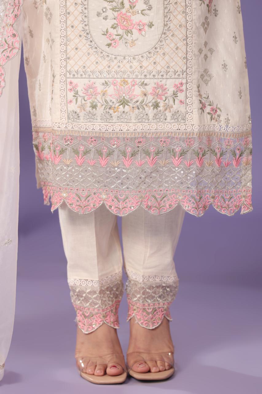 Embroidered Cotton Pakistani Suit With Dupatta