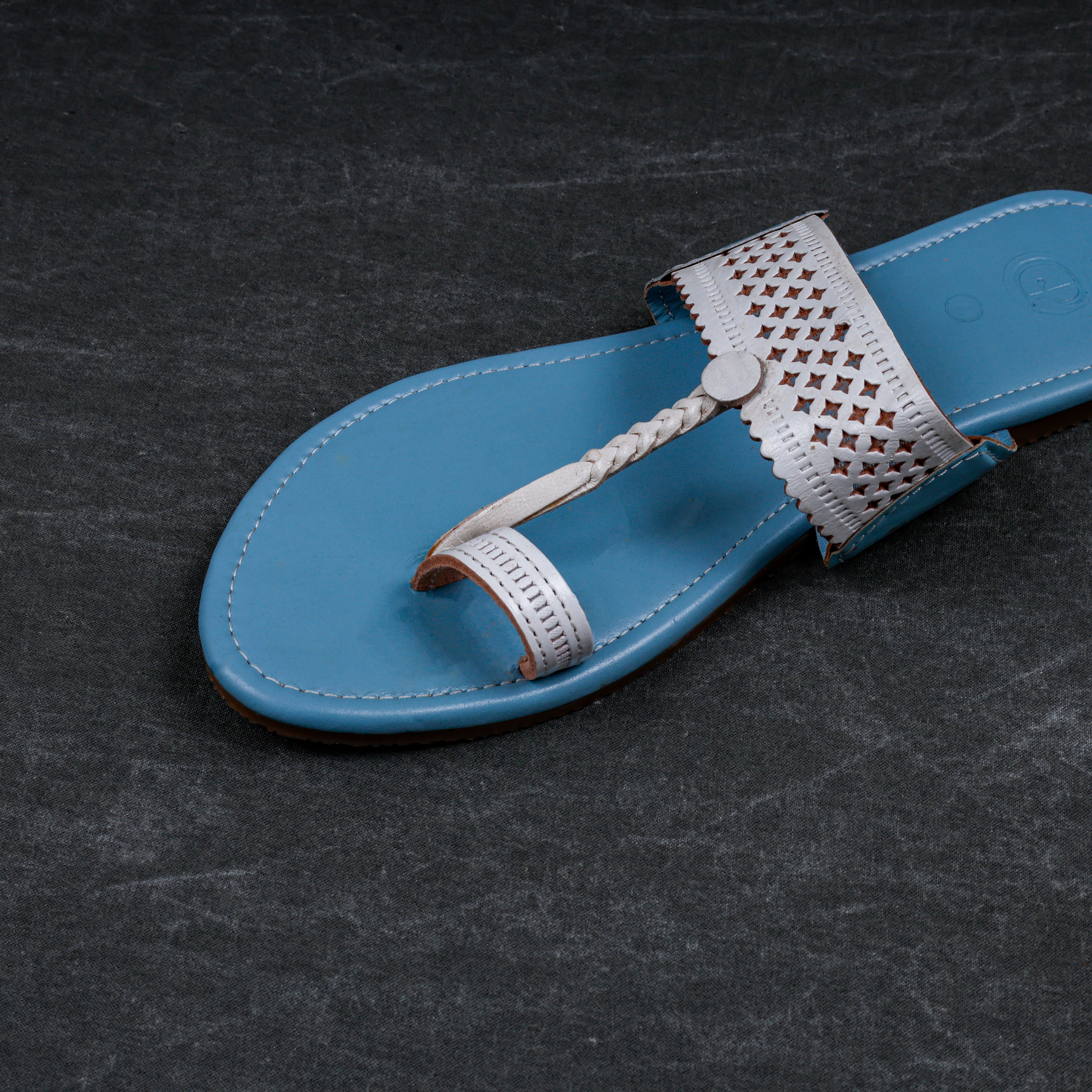 Two Tone Sky Blue Kolhapuri Chappal