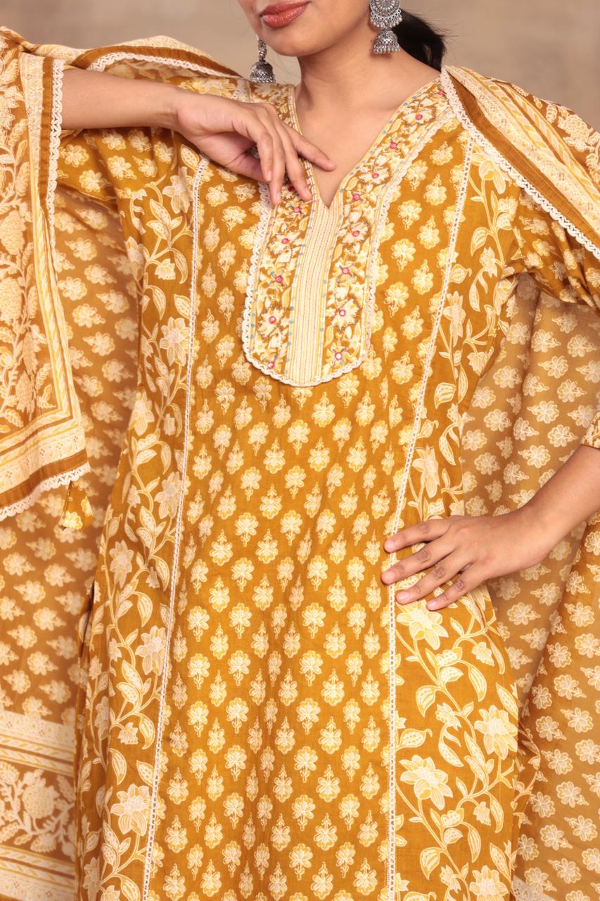 Embroidered Cotton Kurta Set