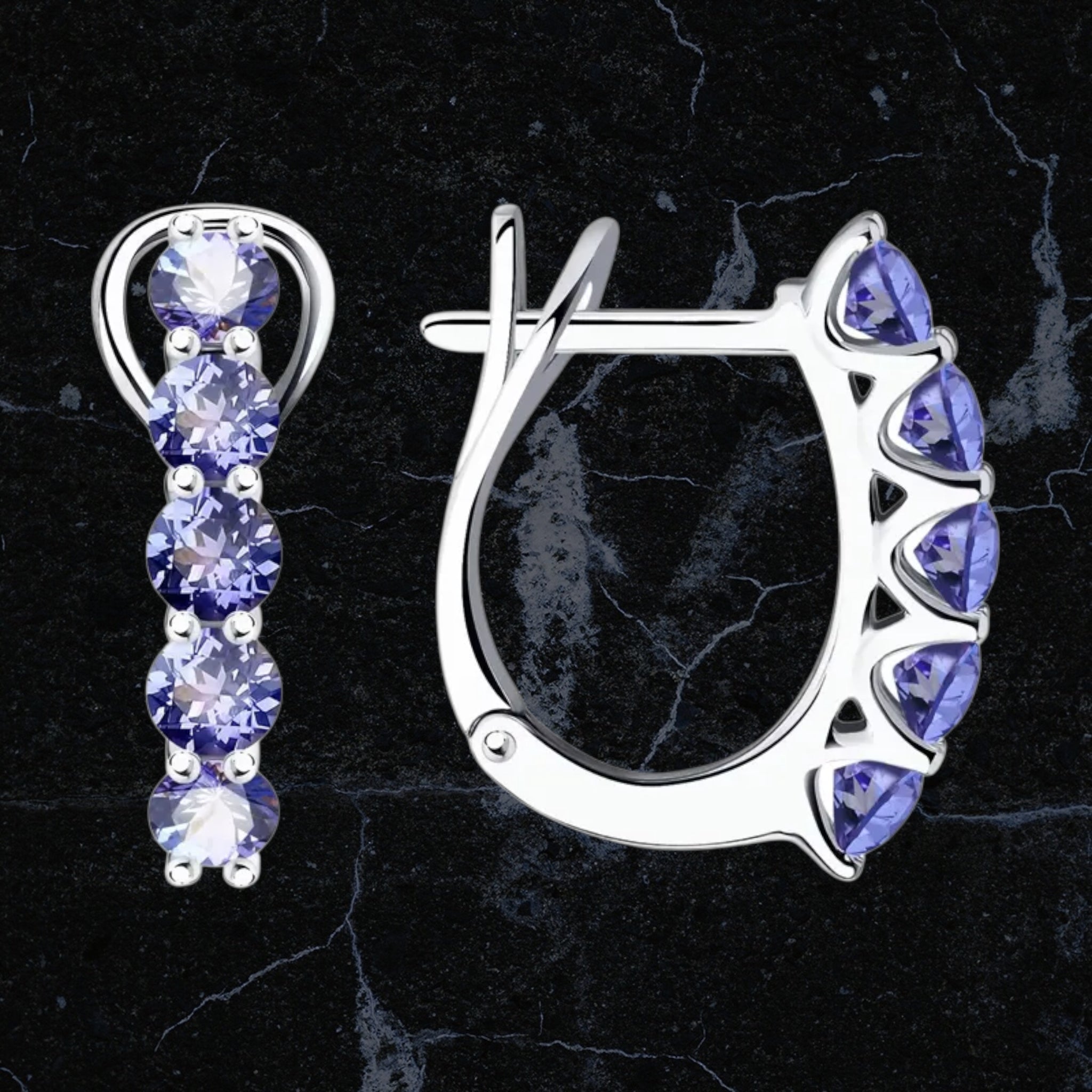 Blue Zircon Geometric Silver Earrings in White Gold