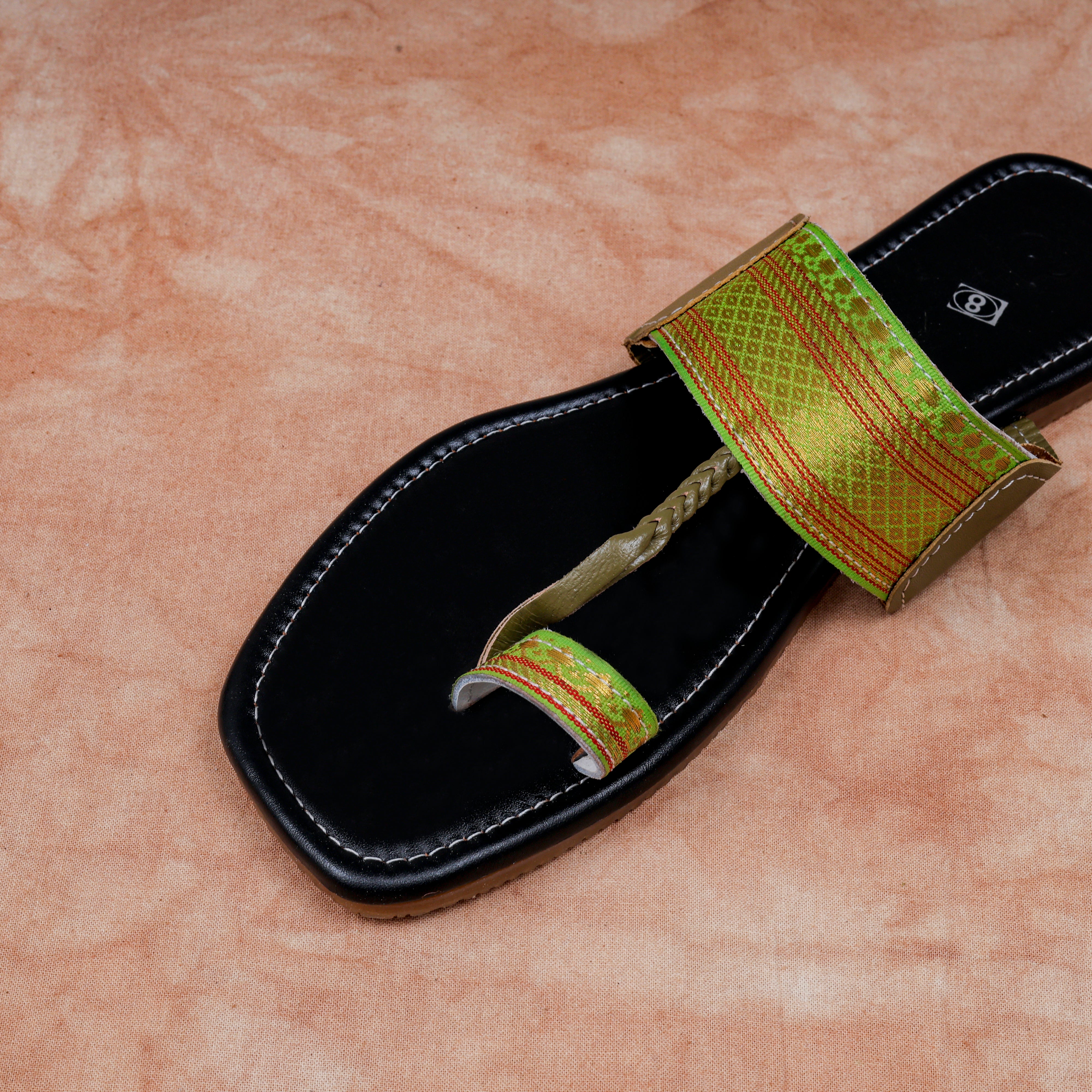 Black Leather Open Toe Kolhapuri Flats