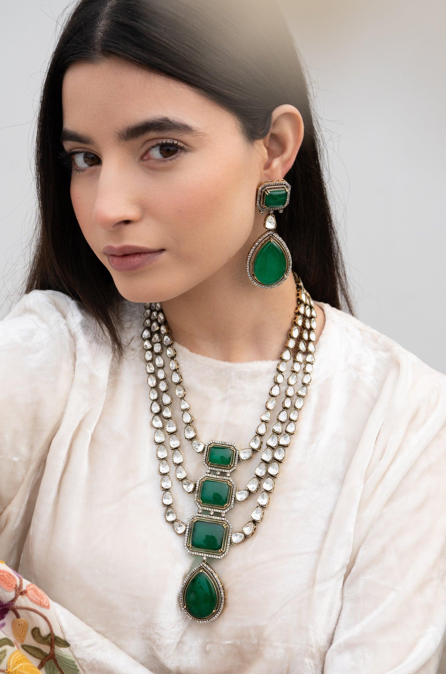 Triple Green Polki Majesty Set - Dyulokha
