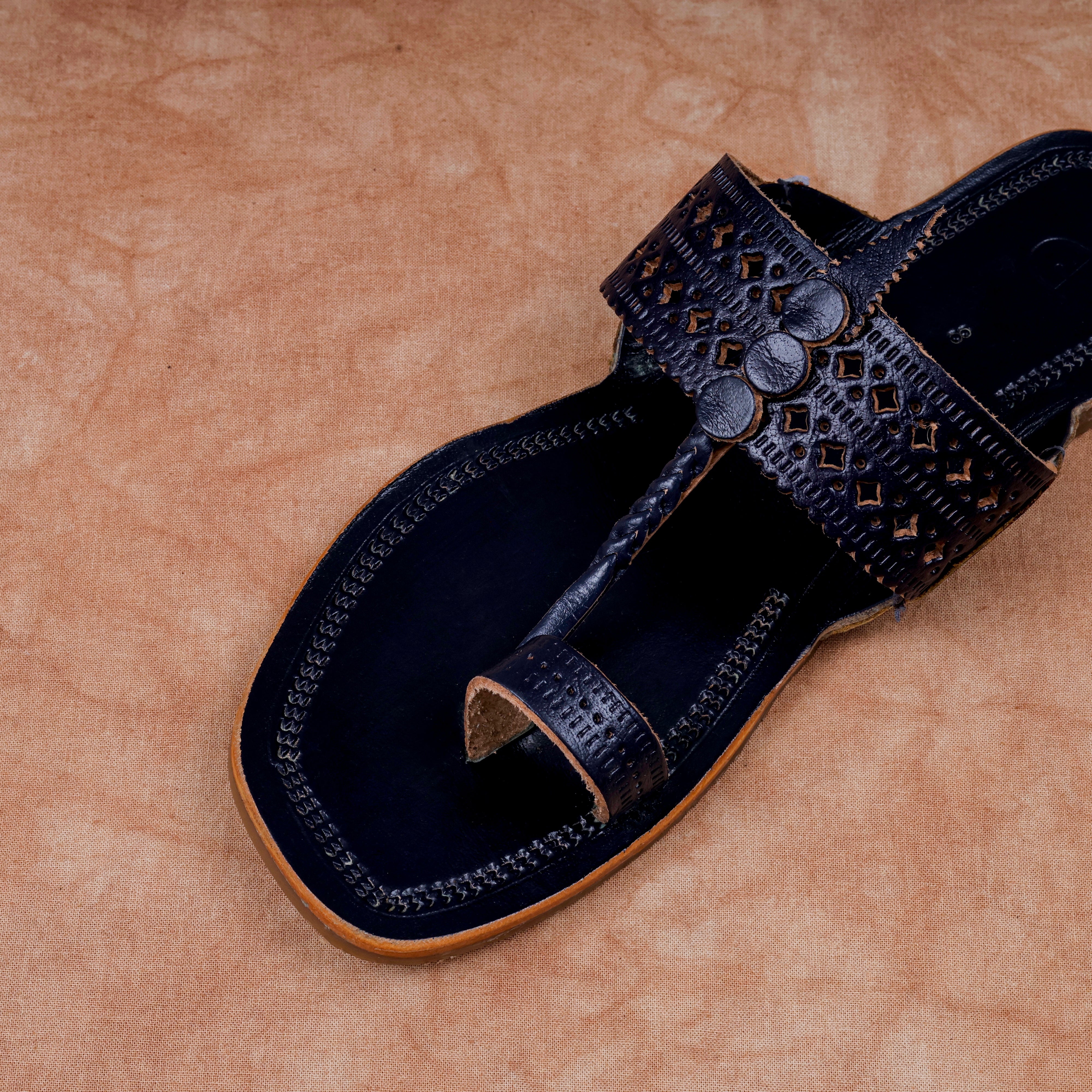 Navy Blue Open Toe Kolhapuri Sandals