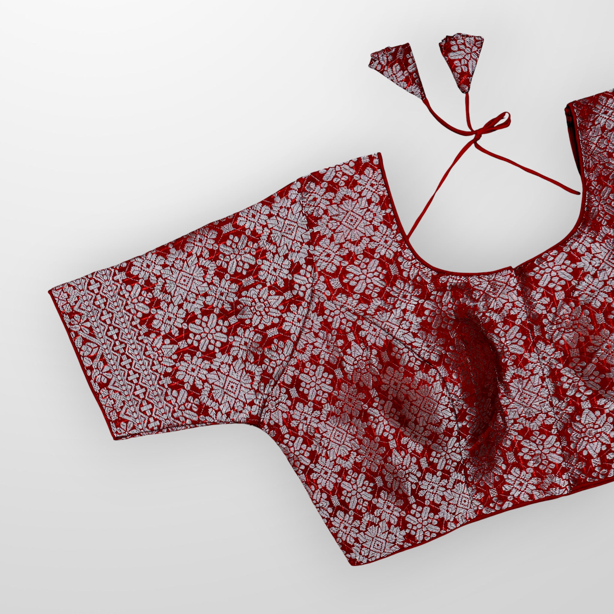Silver Brocade Silk Jacquard Readymade Blouse