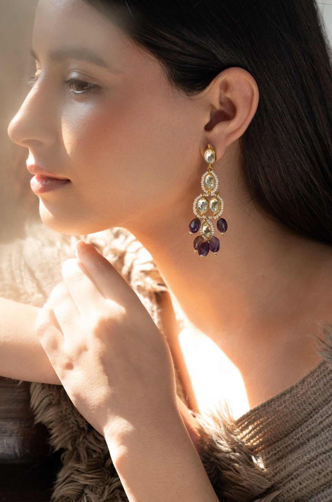Amethyst Kundan Elegance Earrings