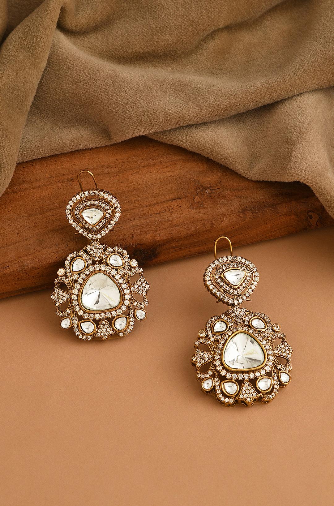 Victorian CZ Polki Sparkle Earrings - Dyulokha