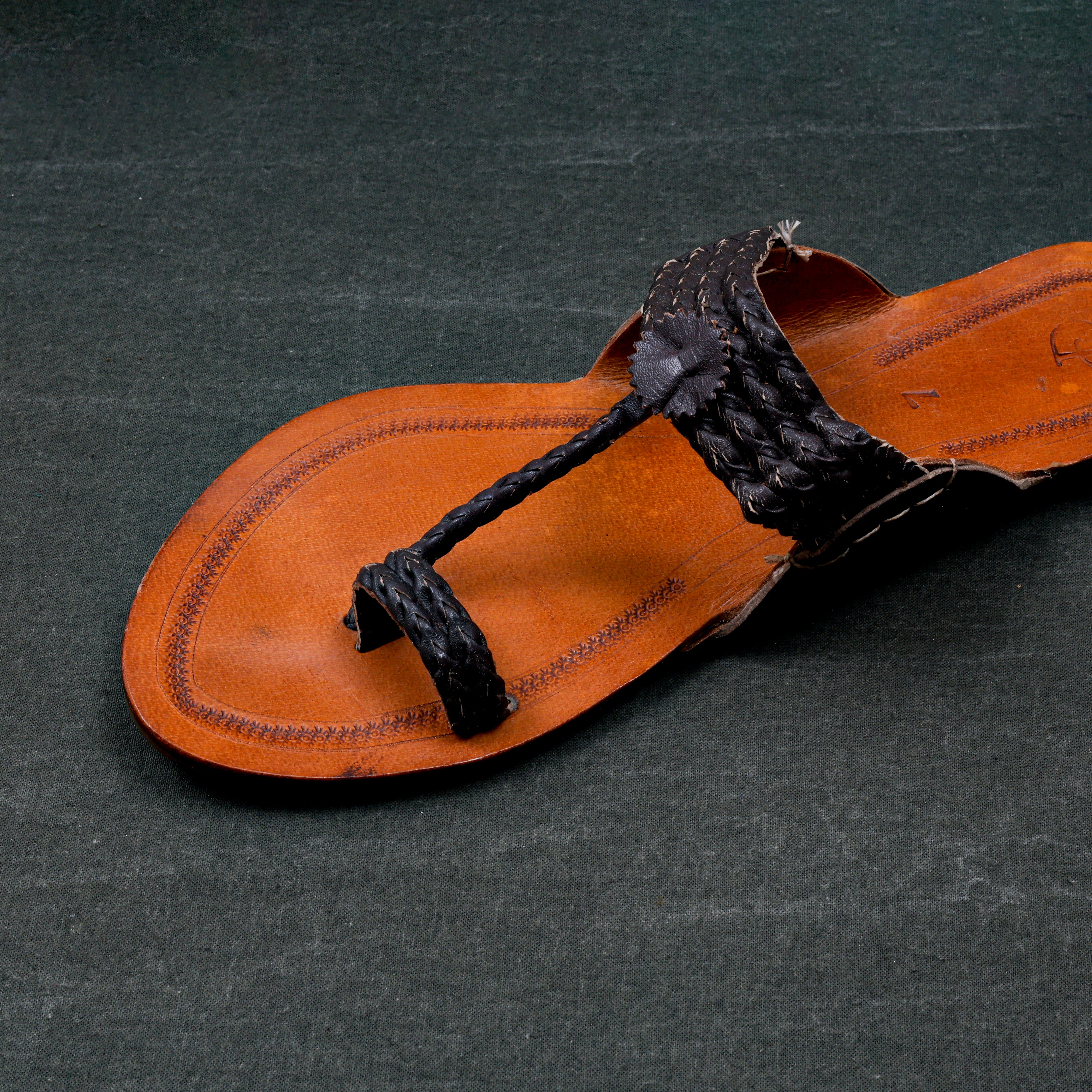 Tan Patent Kolhapuri Sandals