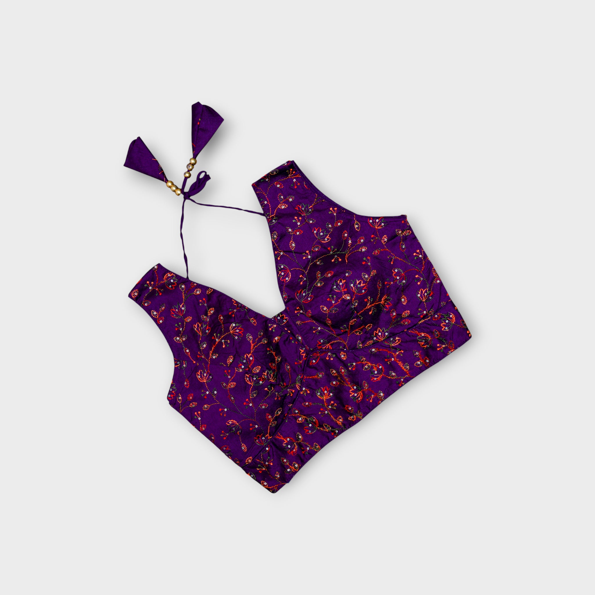 Silk V Neck Embroidered Readymade Blouse