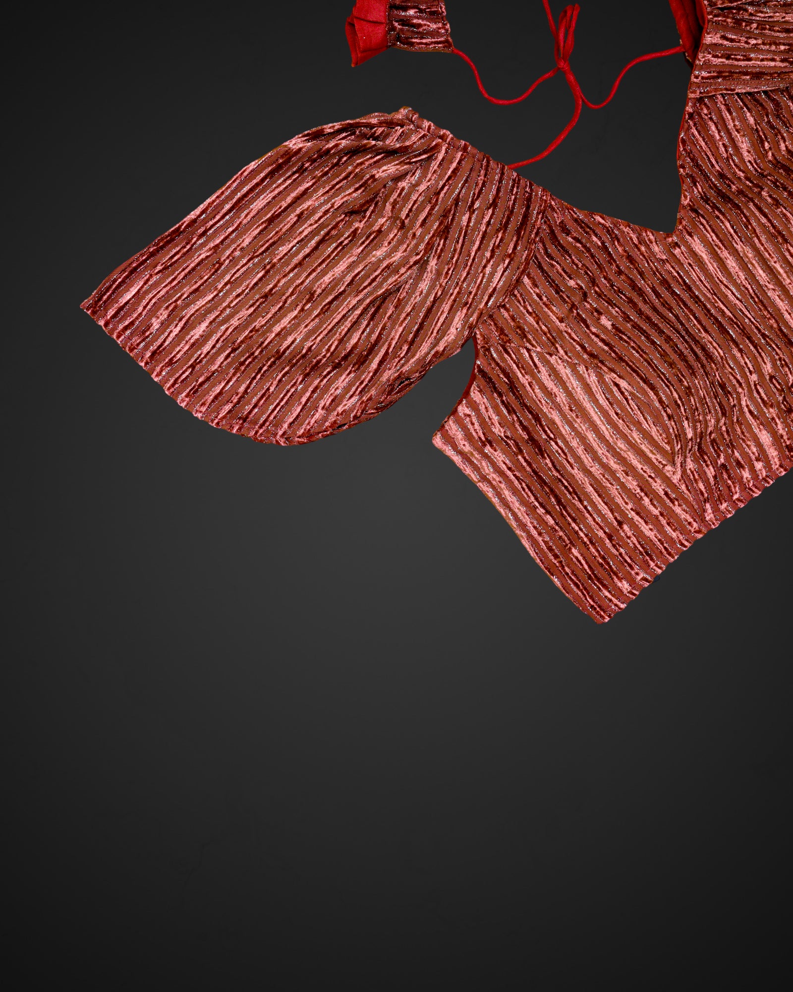 Velvet Ruffle Sleeve V Neck Readymade Blouse