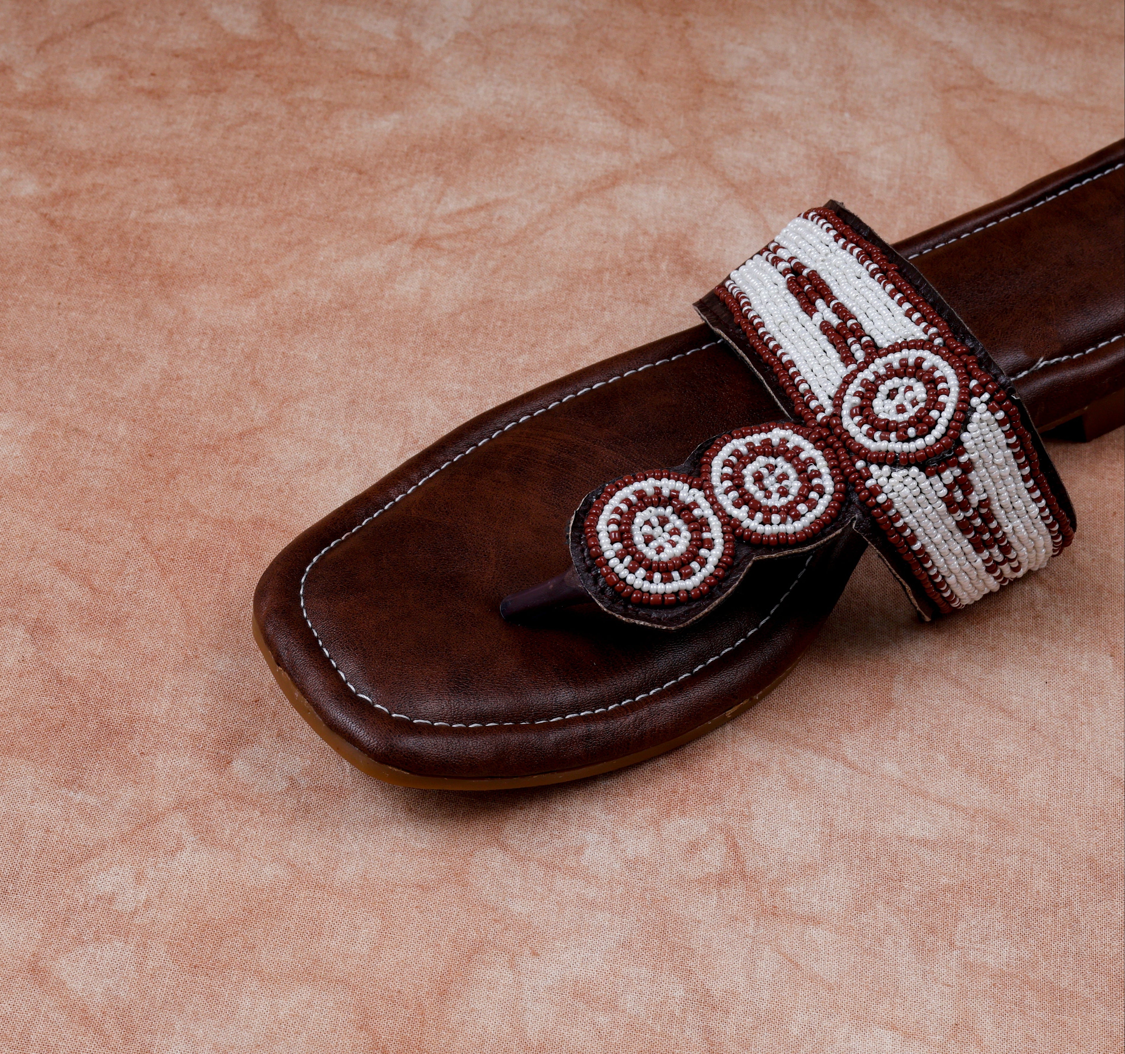 Brown Rexine Open Toe Ethnic Flats