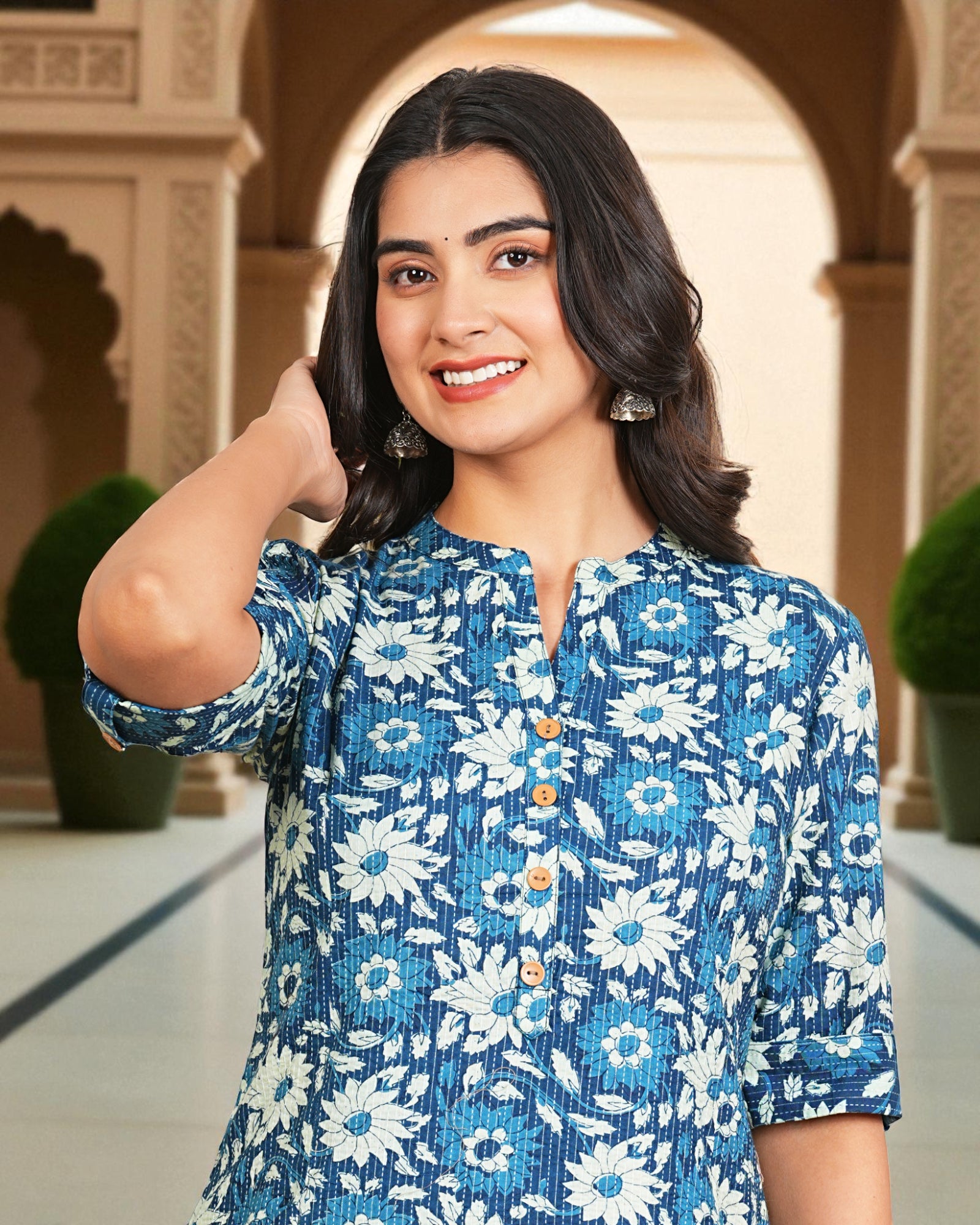 Floral Geometric Printed Cotton Kurta
