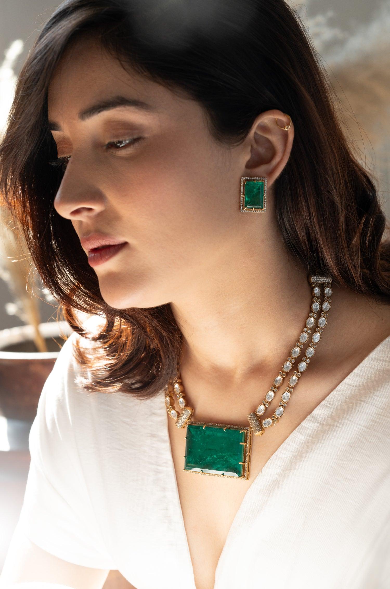 Enchanted Emerald Polki Necklace Set - Dyulokha