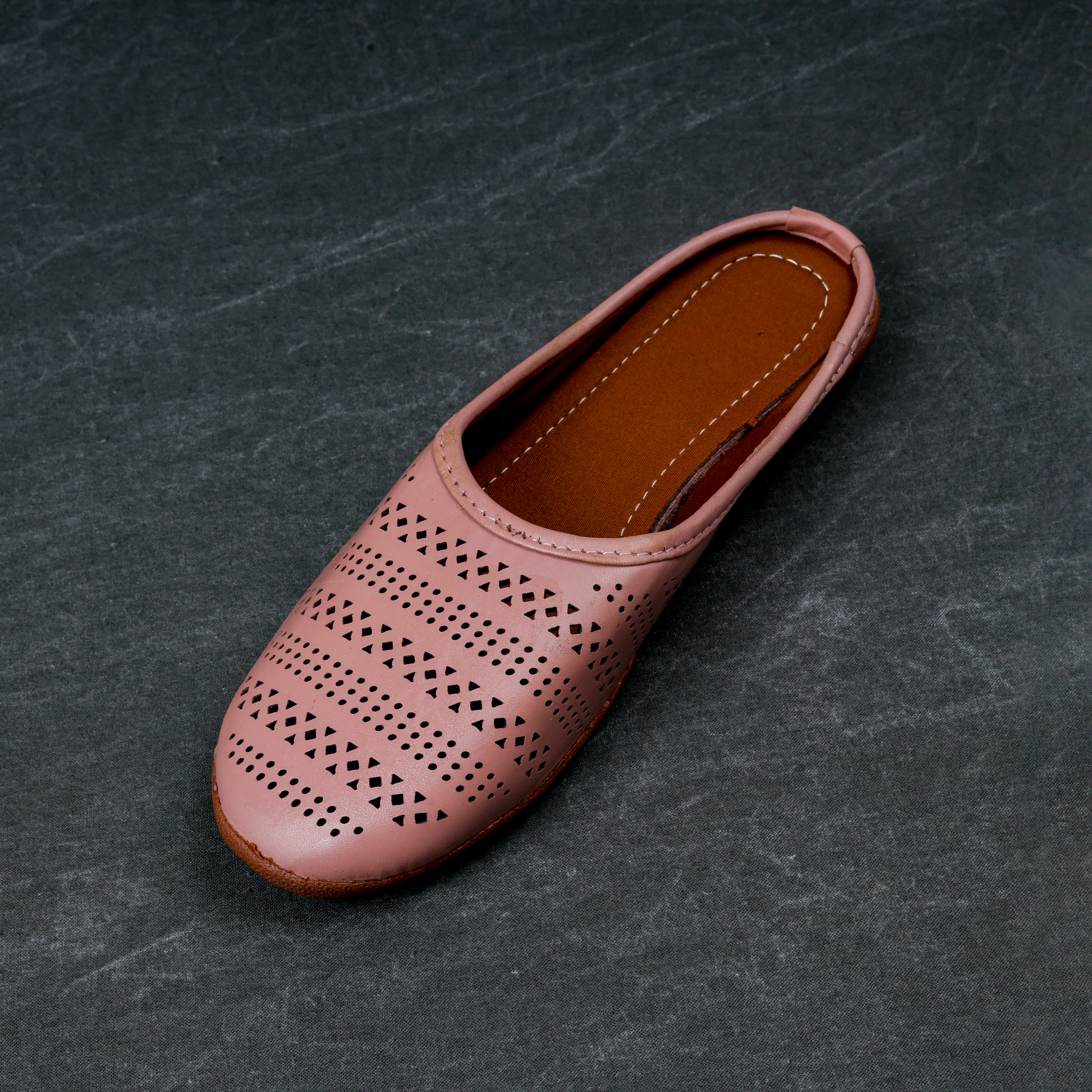 Peach Textured Rexine Jutti Mules