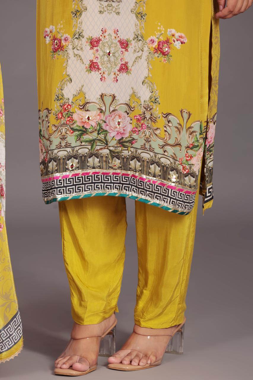 Golden Green Embroidered Kurta Set