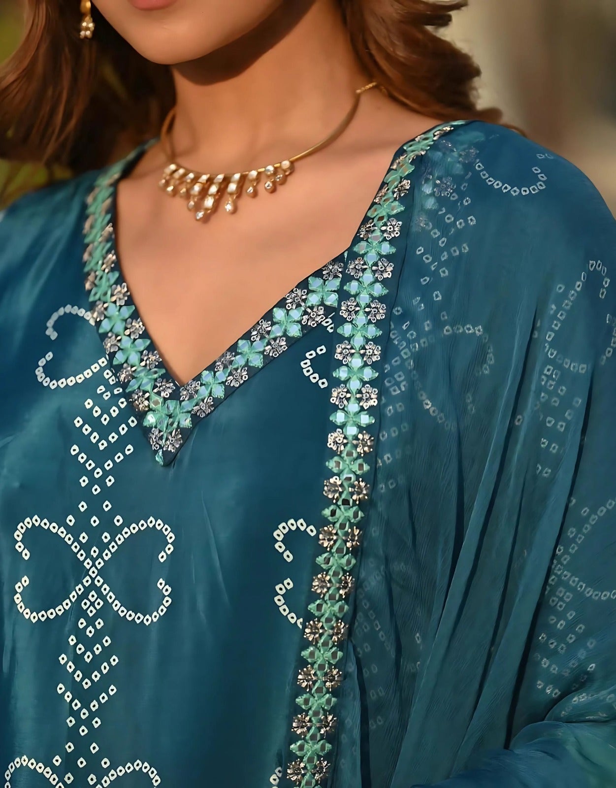 Floral Embroidered Chinon Silk Kurta Set